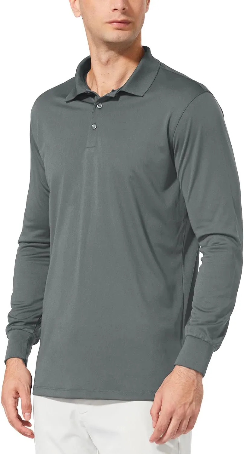 baleaf Men's Long Sleeve Golf Polo Shirt UPF 50 Quick Dry 3 Button Casual Work Outdoor Lightweight Performance Shirts