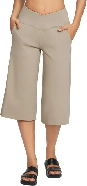 baleaf Women's Wide Leg Yoga Capris Pants with Pockets Crossover Waist Loose Plus Size Cropped Pants Casual Summer
