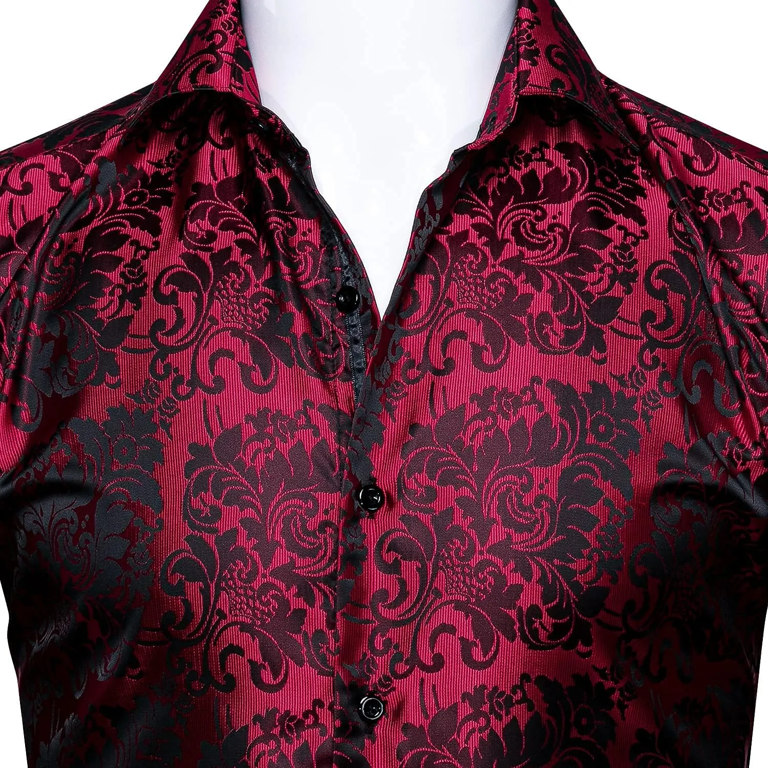Barry.Wang Men's Dress Shirt Paisley Silk Long Sleeve Button Down Shirts Formal Wedding Regular Fit Tops Disco Party