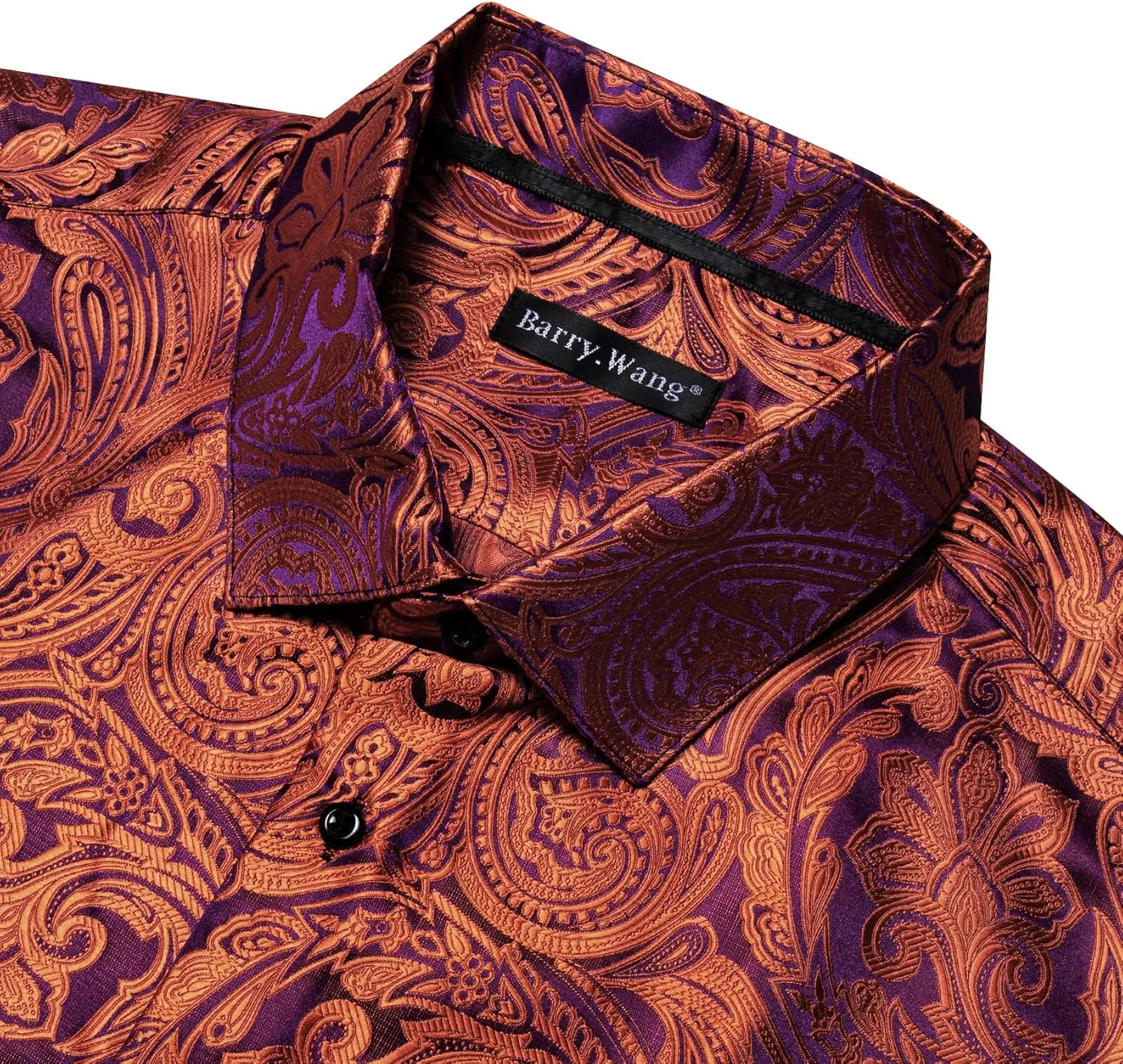 Barry.Wang Men's Dress Shirt Paisley Silk Long Sleeve Button Down Shirts Formal Wedding Regular Fit Tops Disco Party