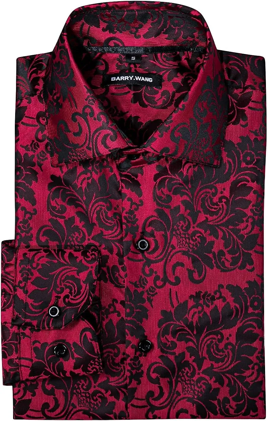 Barry.Wang Men's Dress Shirt Paisley Silk Long Sleeve Button Down Shirts Formal Wedding Regular Fit Tops Disco Party
