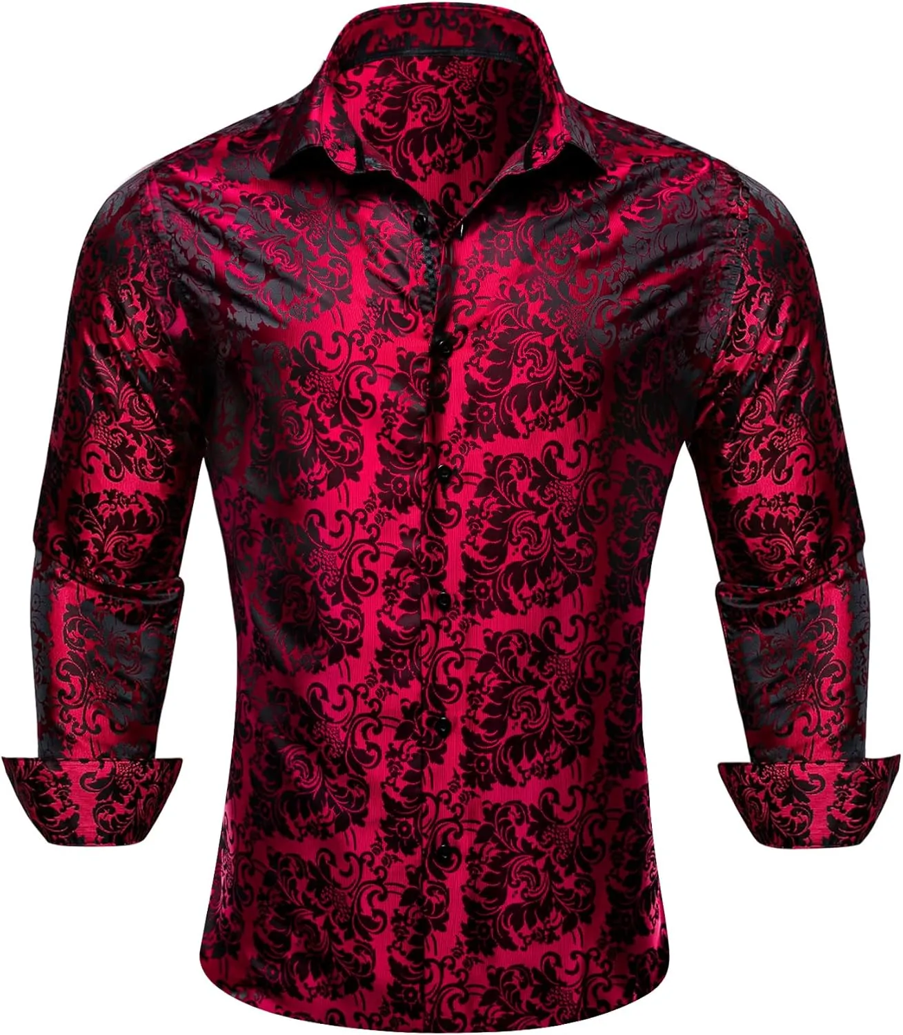 Barry.Wang Men's Dress Shirt Paisley Silk Long Sleeve Button Down Shirts Formal Wedding Regular Fit Tops Disco Party