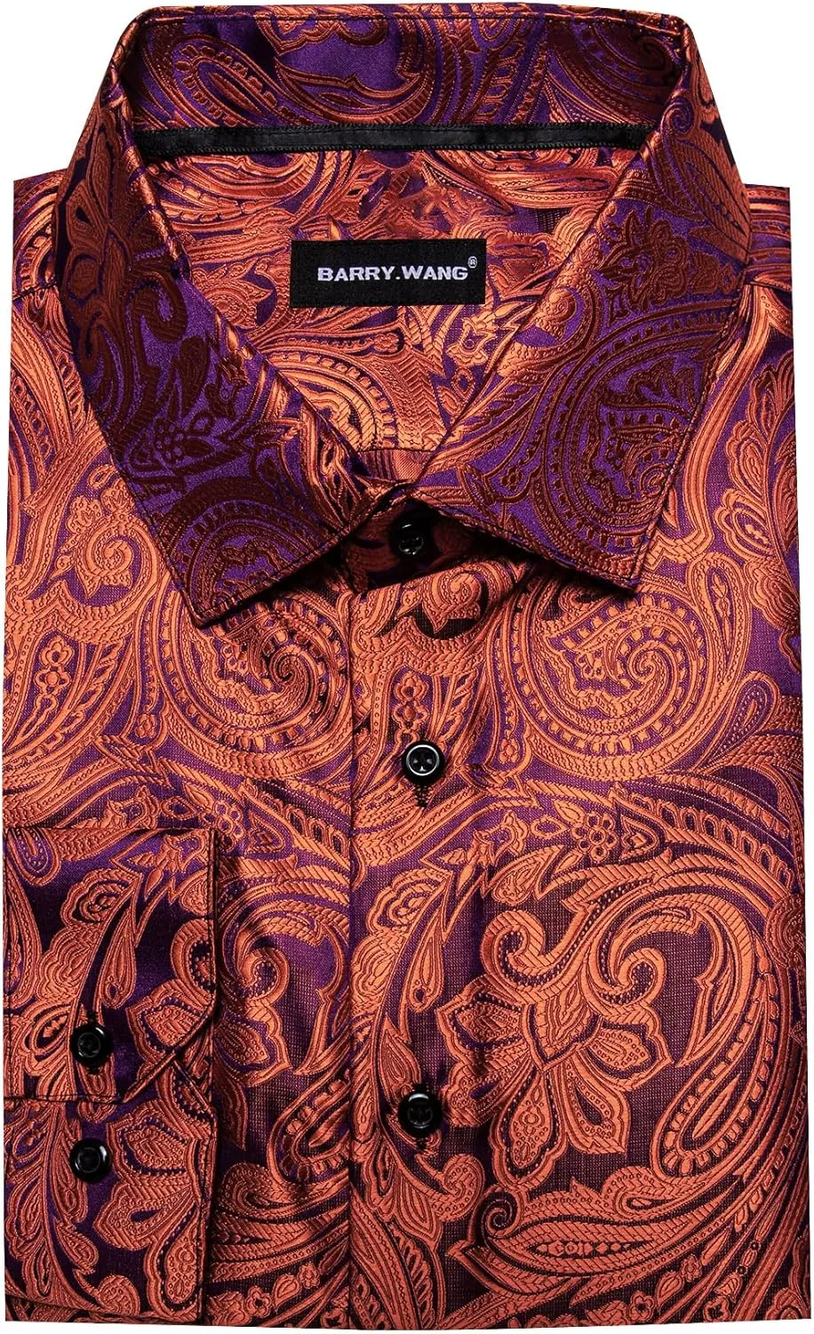 Barry.Wang Men's Dress Shirt Paisley Silk Long Sleeve Button Down Shirts Formal Wedding Regular Fit Tops Disco Party