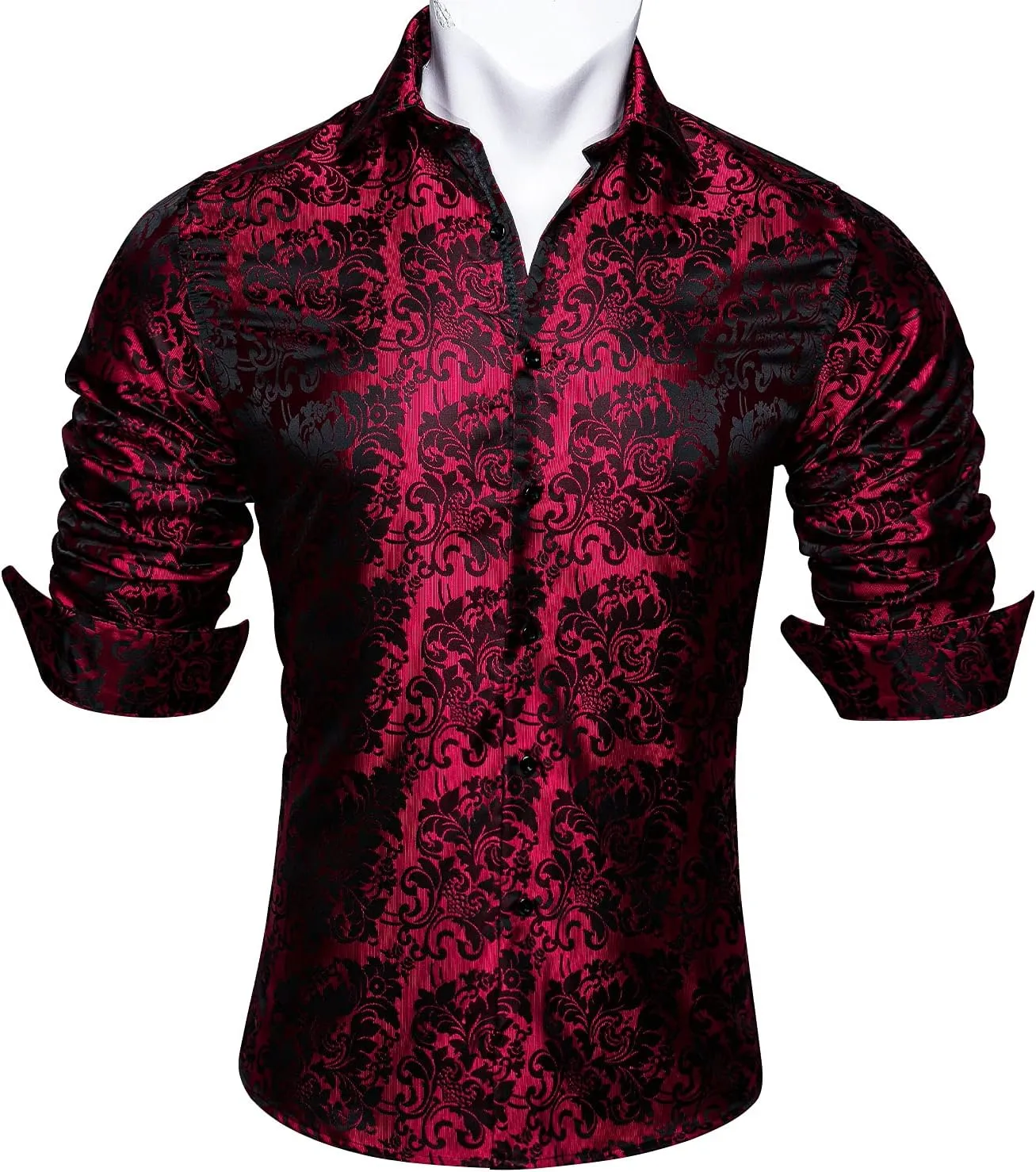 Barry.Wang Men's Dress Shirt Paisley Silk Long Sleeve Button Down Shirts Formal Wedding Regular Fit Tops Disco Party