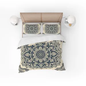 Beige Floral Indian Mandala Reversible Quilt Cover Duvet Cover Set