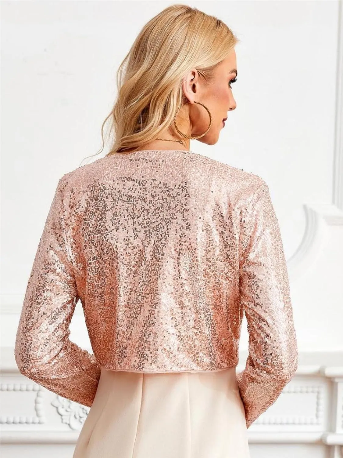 Belle Poque Women's Sequin Jacket Open Front Long Sleeve Sparkly Blazer Bolero Shrugs for Dresses S-XXL
