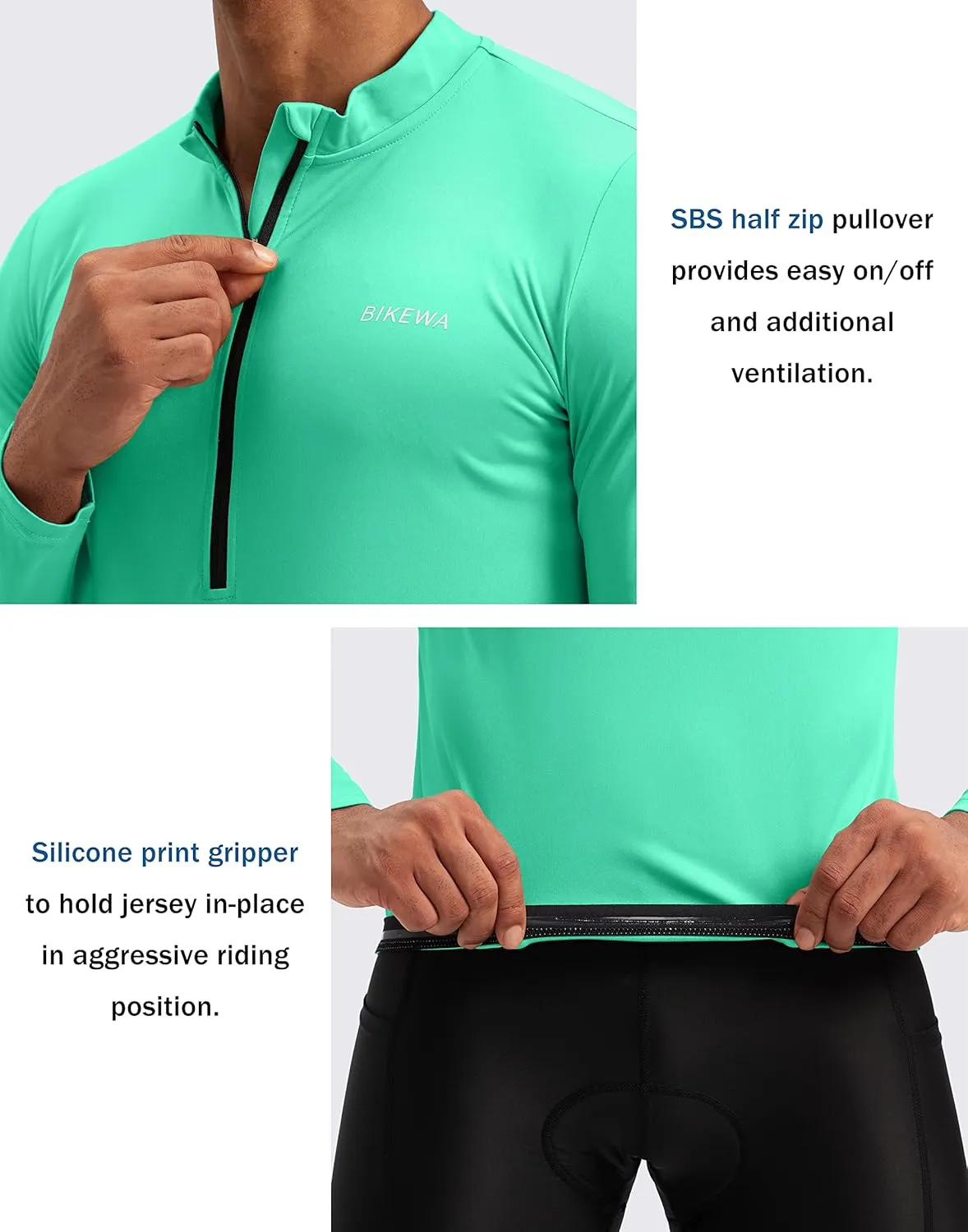 Bikewa Men's Cycling Jersey with 3 1 Rear Zipper Pockets Long Sleeve Moisture Wicking UPF 50  Half Zip Riding Bike Shirts