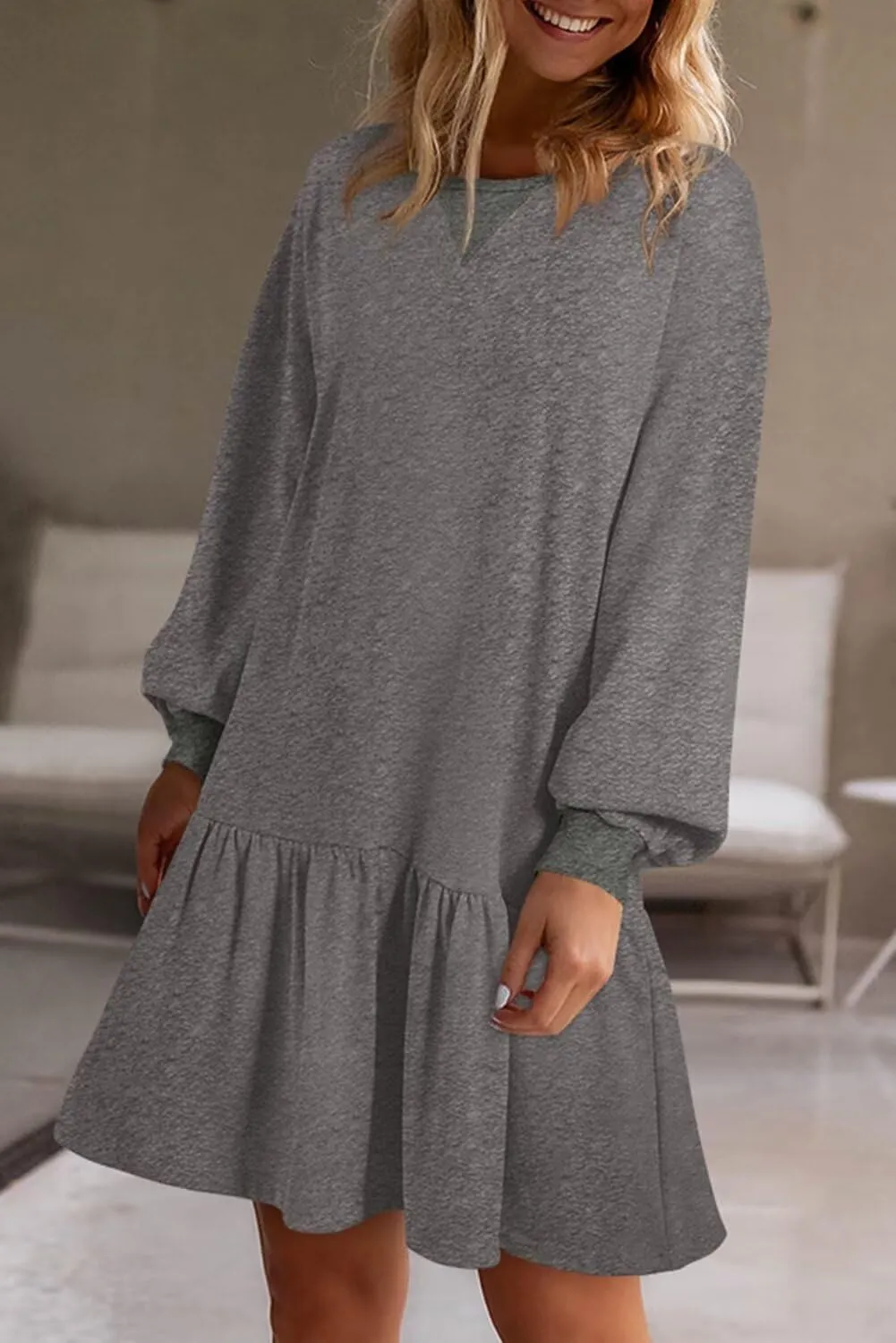 BLENCOT Womens 2025 Fall Long Sleeve Pullover Tops Crewneck Rib Knit Patchwork Sweatshirt Dress Casual Mini Dresses