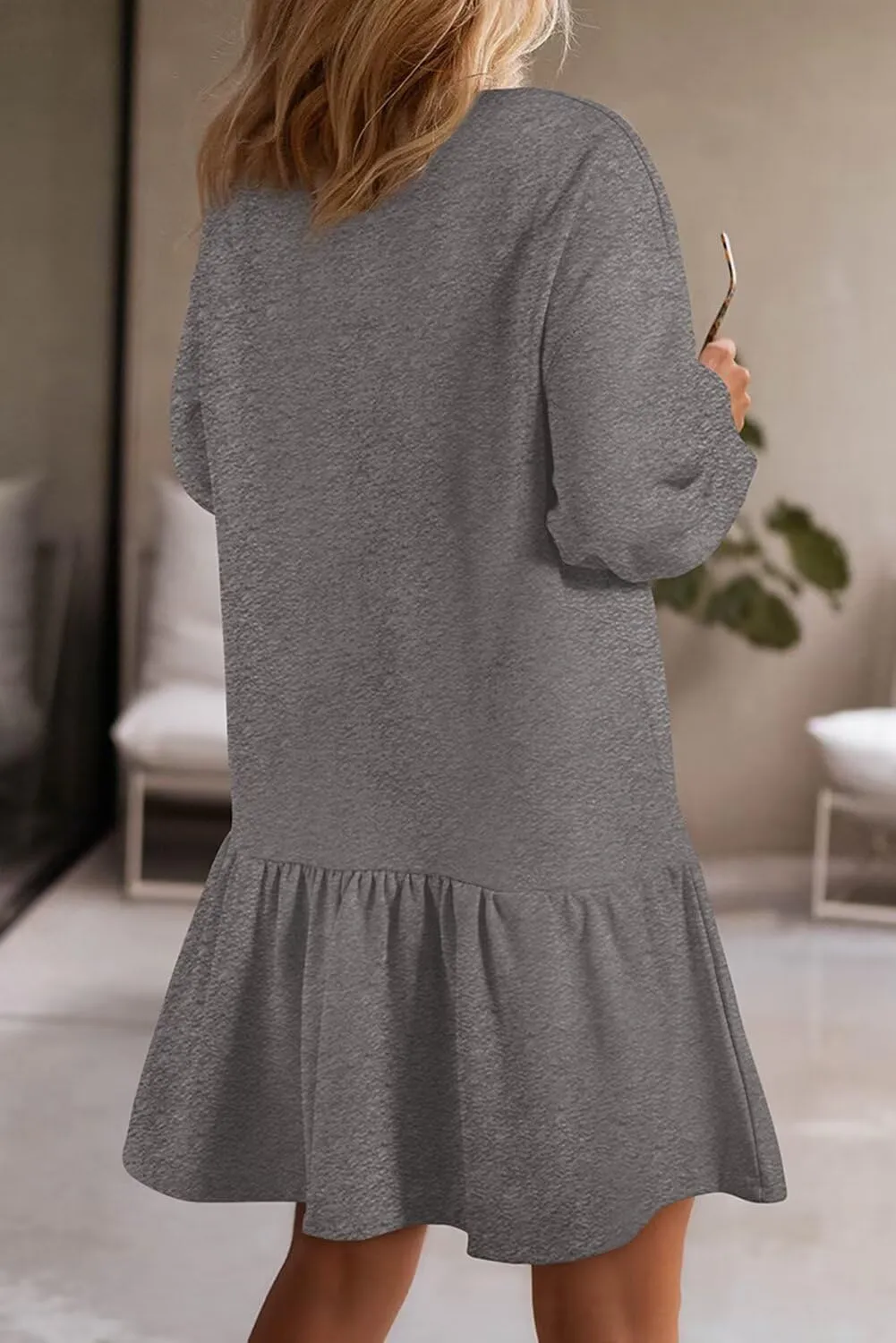 BLENCOT Womens 2025 Fall Long Sleeve Pullover Tops Crewneck Rib Knit Patchwork Sweatshirt Dress Casual Mini Dresses