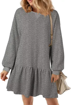 BLENCOT Womens 2025 Fall Long Sleeve Pullover Tops Crewneck Rib Knit Patchwork Sweatshirt Dress Casual Mini Dresses