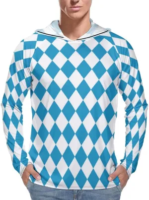 Blue Rhombus Geometry Men's Quick Dry Long Sleeve Shirts UV Sun Protection Moisture Wicking T-Shirt 3XL