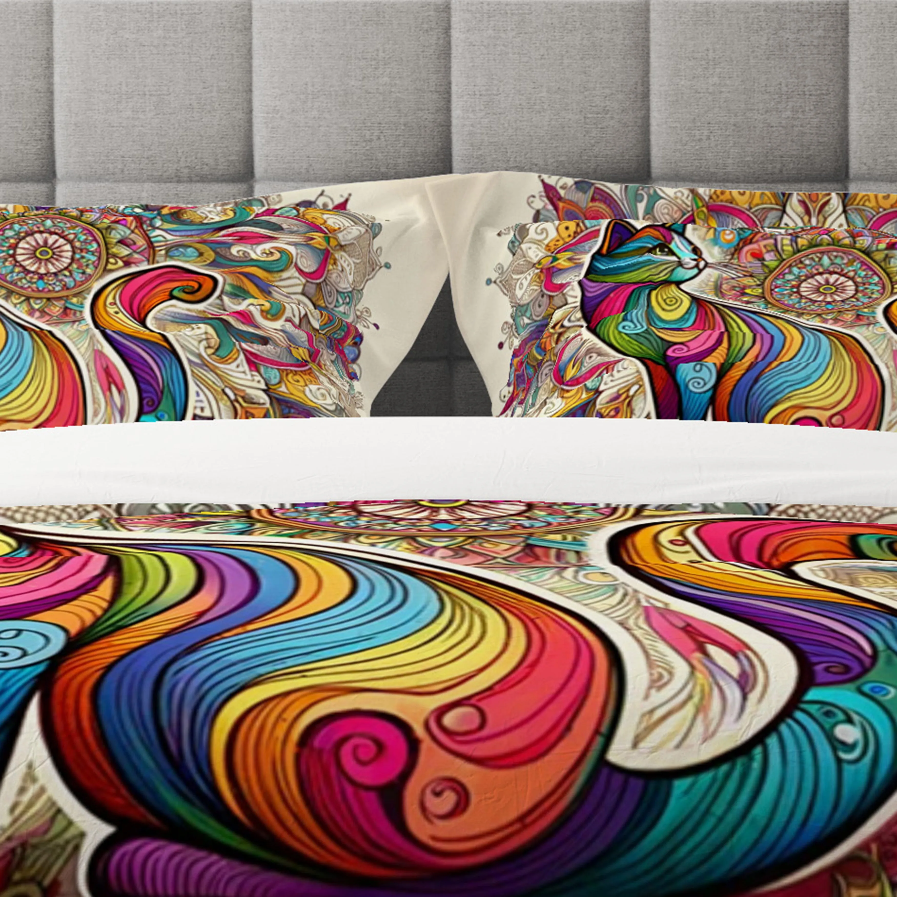 Bohemian Cat Indian Mandala Reversible Quilt Cover Duvet Cover Set