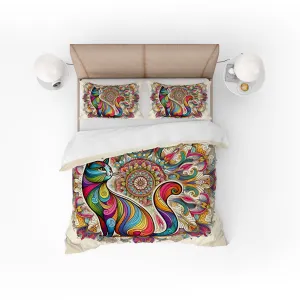 Bohemian Cat Indian Mandala Reversible Quilt Cover Duvet Cover Set