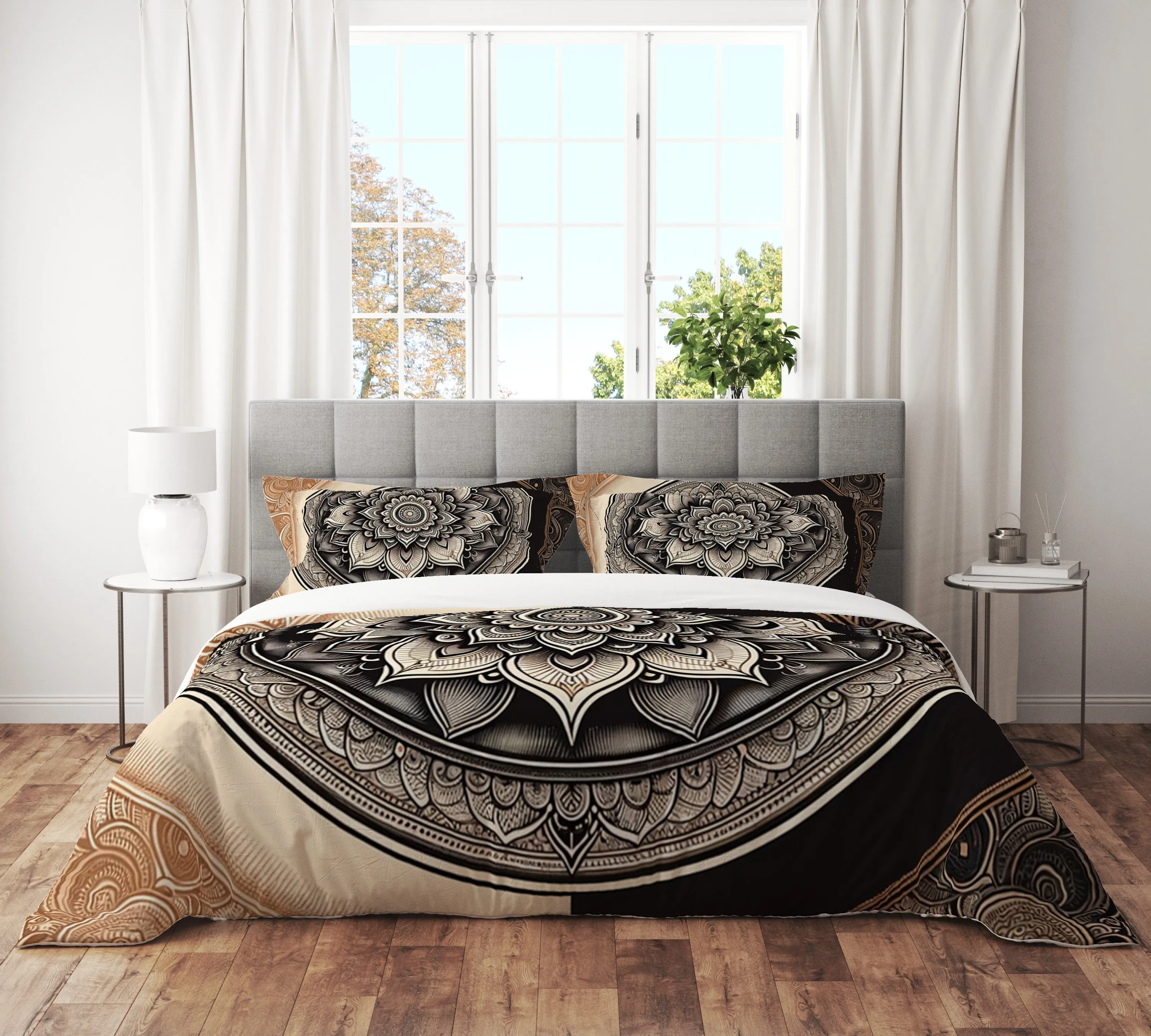 Bohemian Clouded Raven Indian Mandala Reversible Quilt Cover Duvet Cover Set