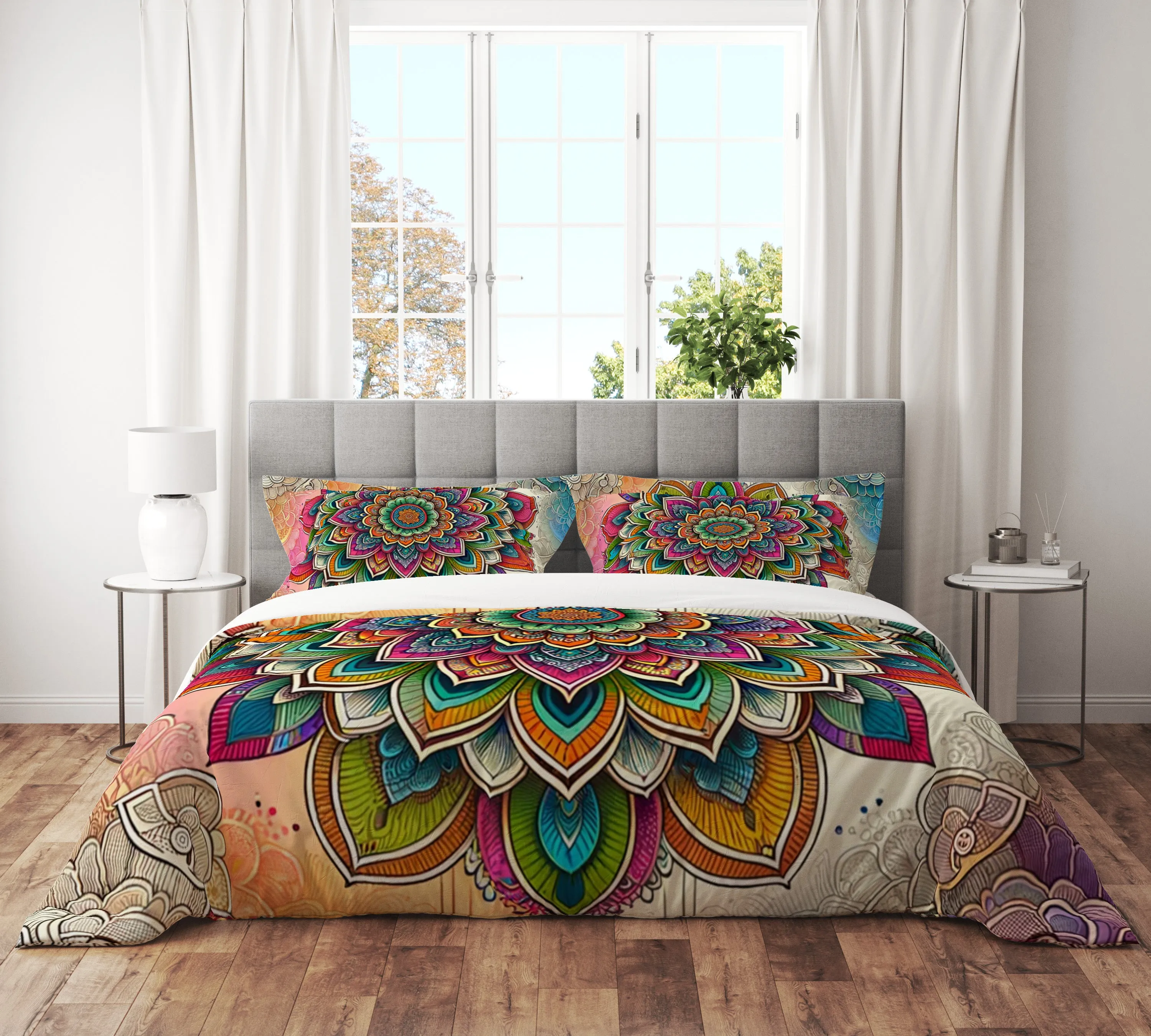 Bohemian Colourful Joy Indian Mandala Reversible Quilt Cover Duvet Cover Set