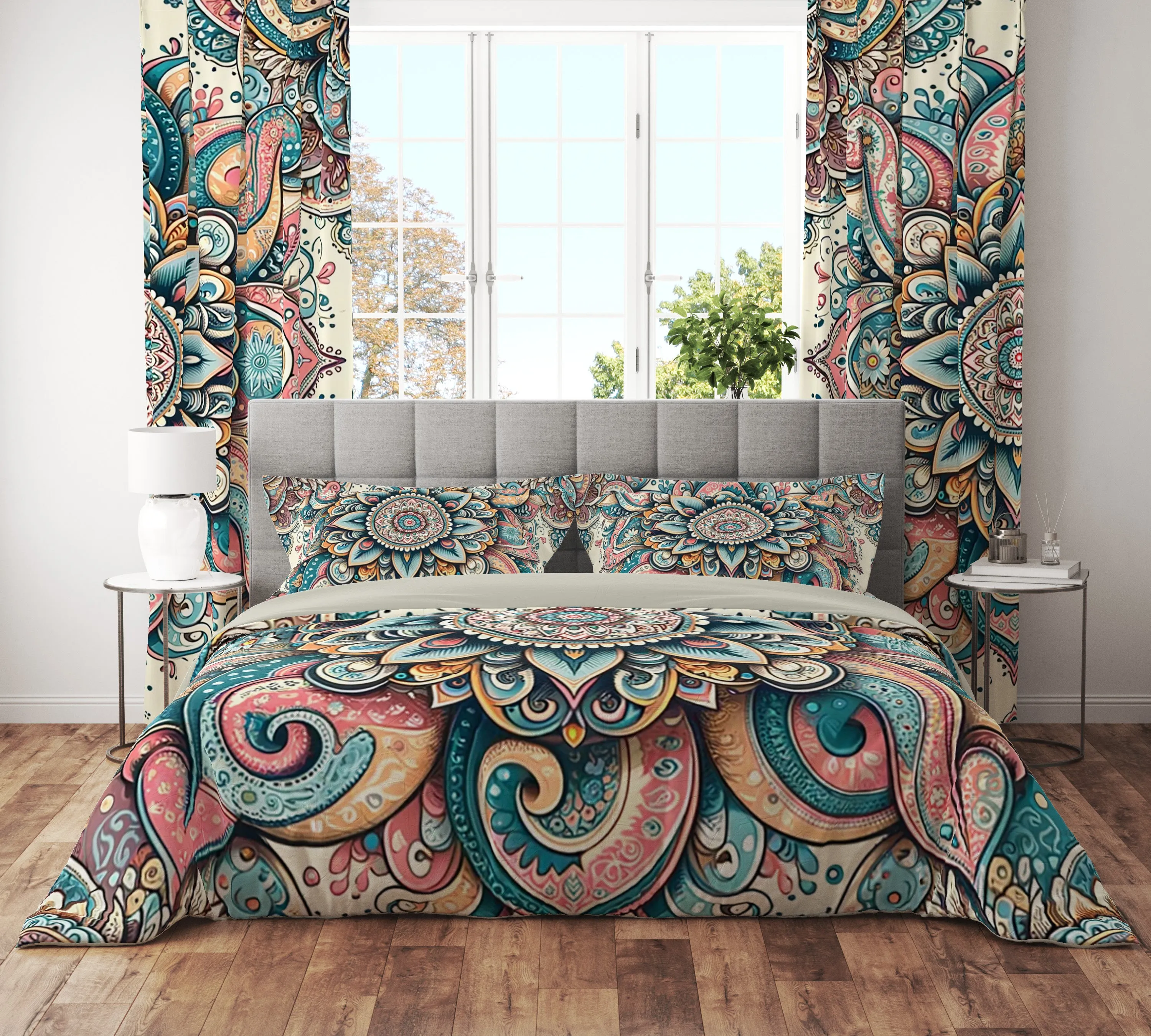Bohemian Colourful Paisley Mandala Reversible Quilt Cover Duvet Cover Set