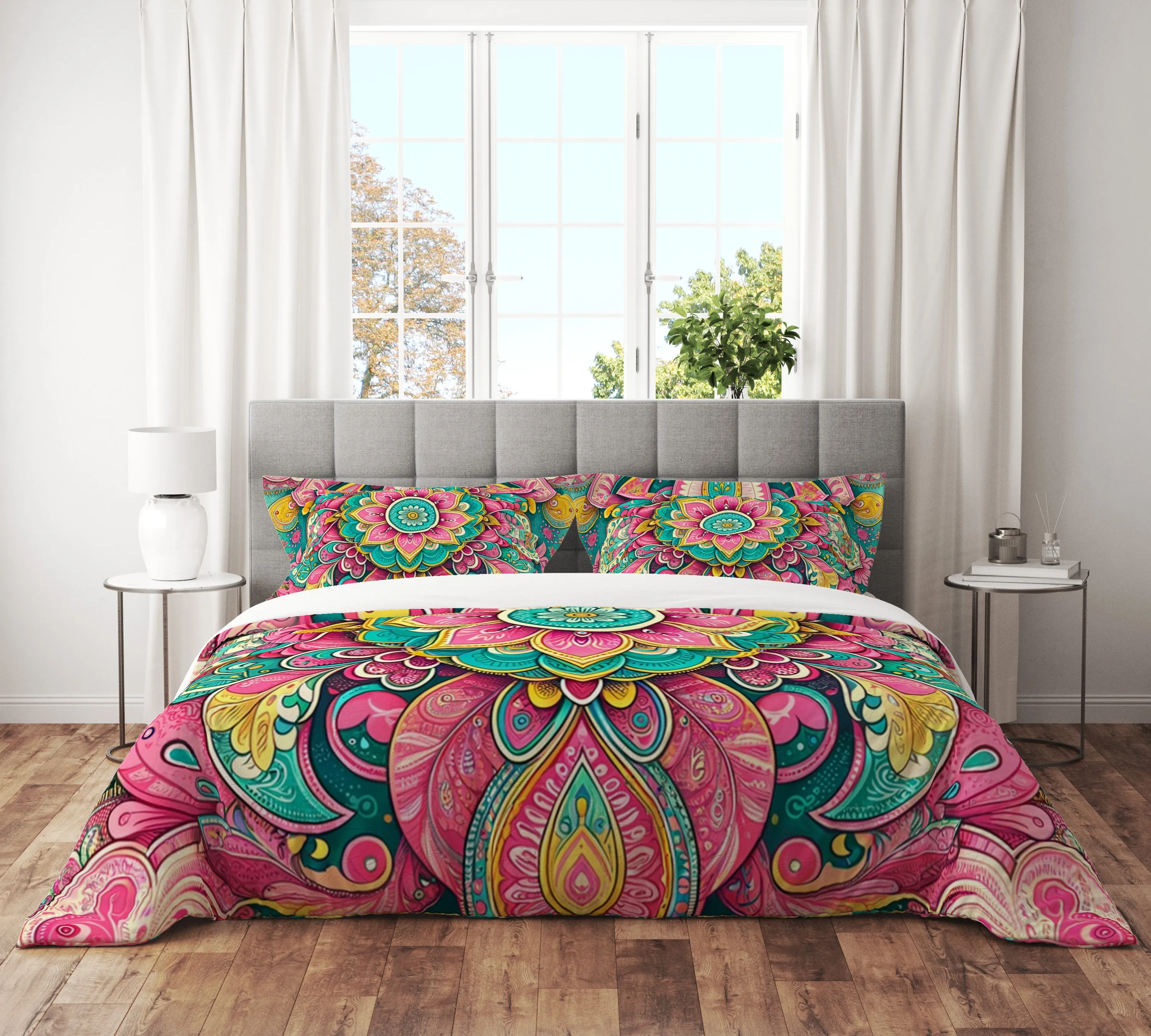 Bohemian Delicate Plum Indian Mandala Reversible Quilt Cover Duvet Cover Set
