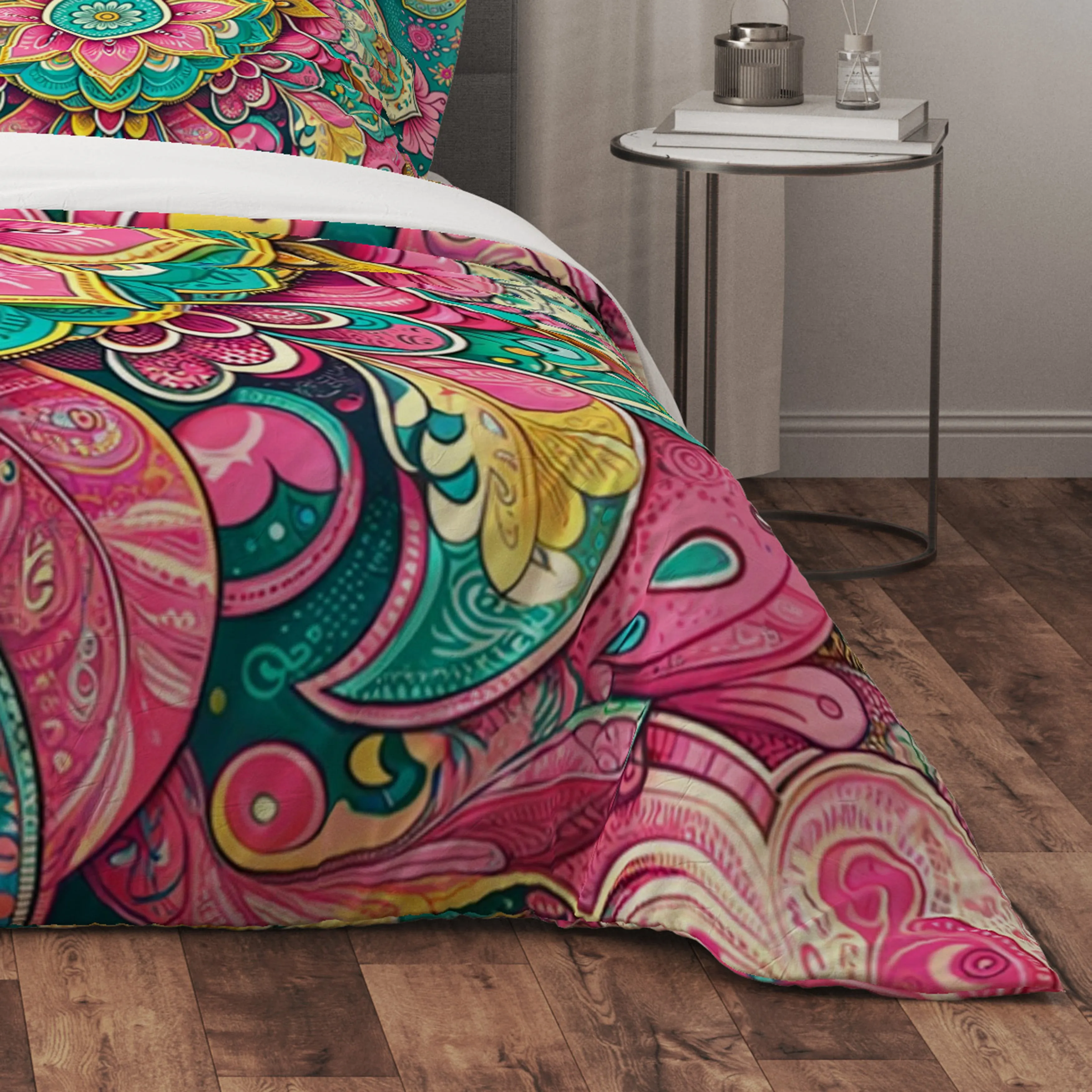 Bohemian Delicate Plum Indian Mandala Reversible Quilt Cover Duvet Cover Set