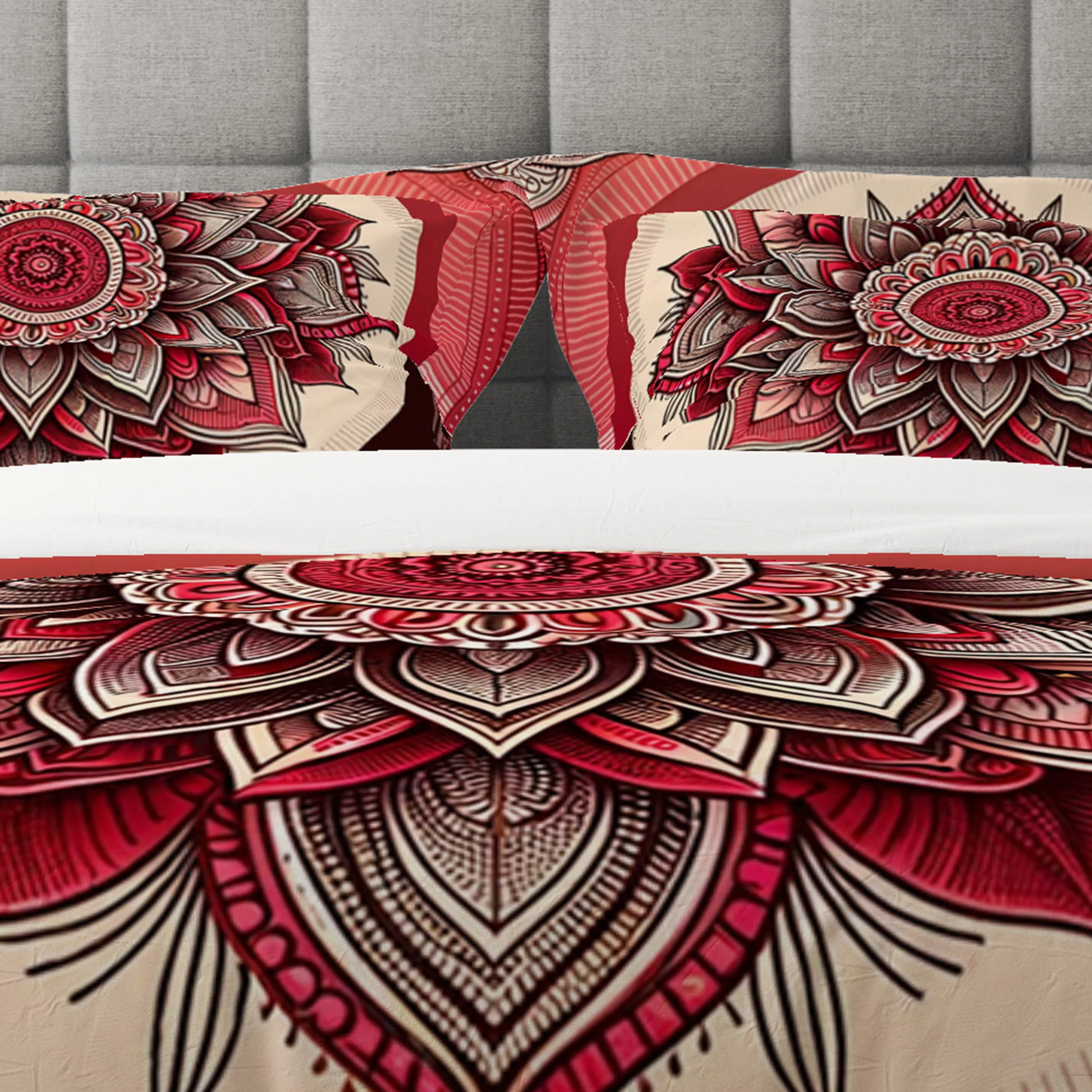 Bohemian Flaming Red Indian Mandala Reversible Quilt Cover Duvet Cover Set
