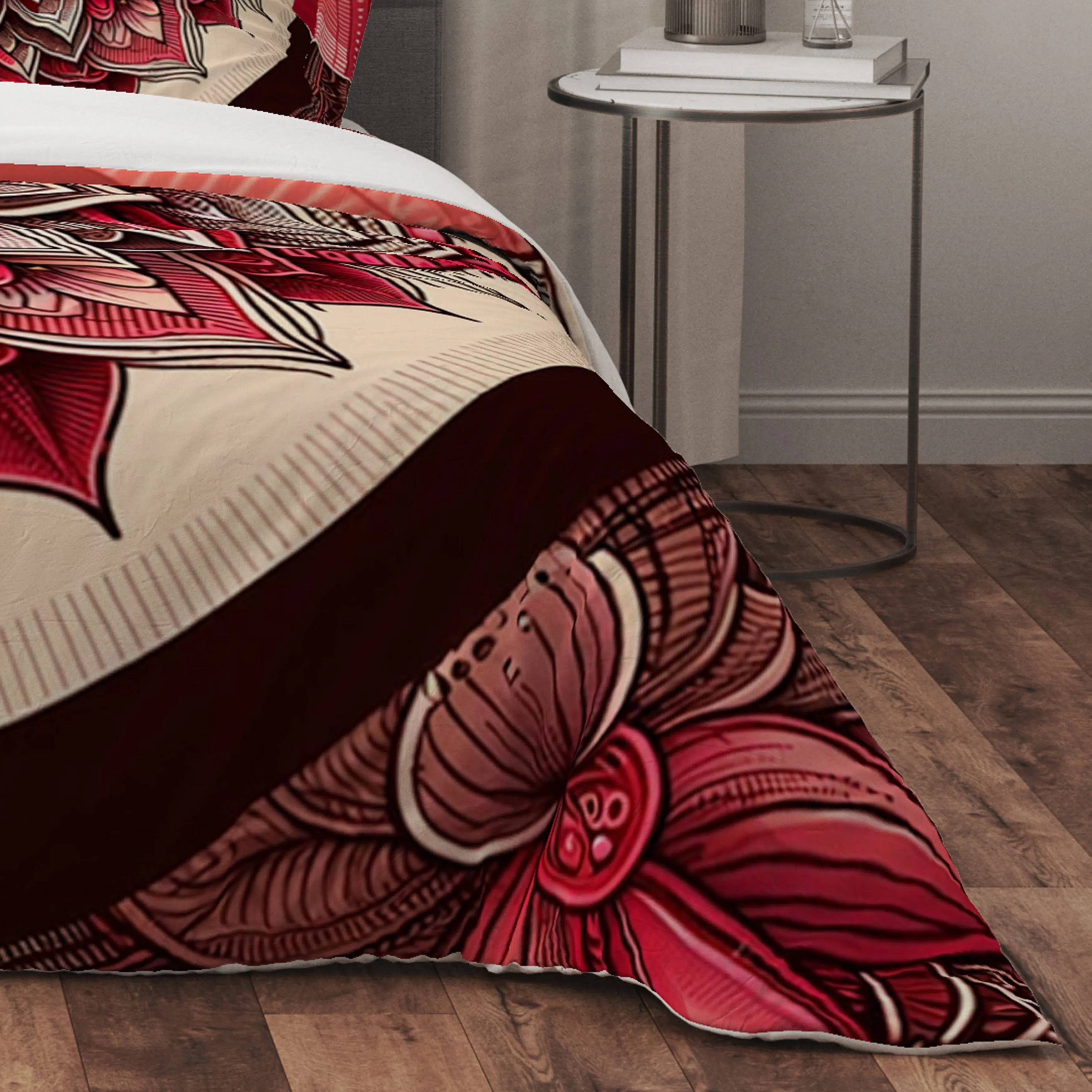 Bohemian Flaming Red Indian Mandala Reversible Quilt Cover Duvet Cover Set
