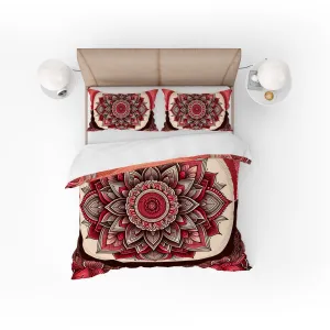 Bohemian Flaming Red Indian Mandala Reversible Quilt Cover Duvet Cover Set