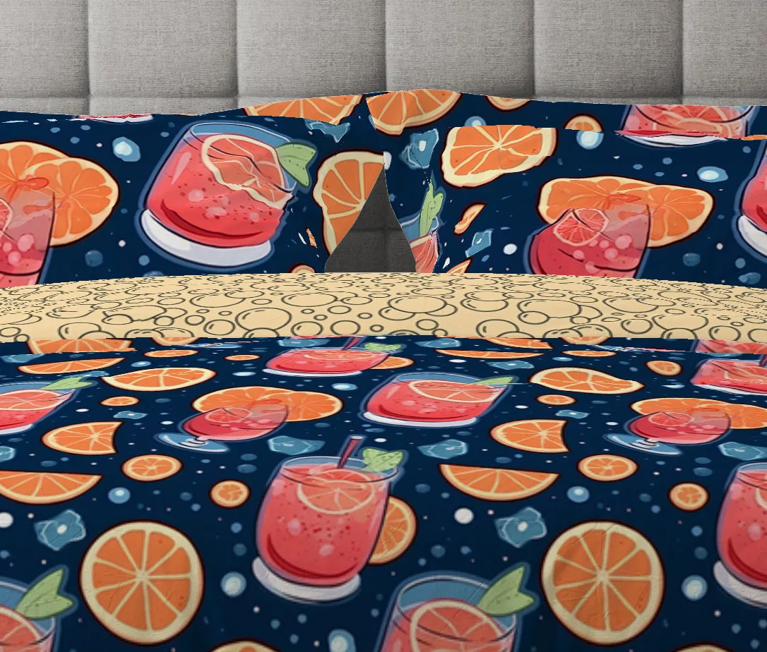 Bohemian Lemon Drink Holiday Fun Red Cotton Reversible Quilt Cover Set