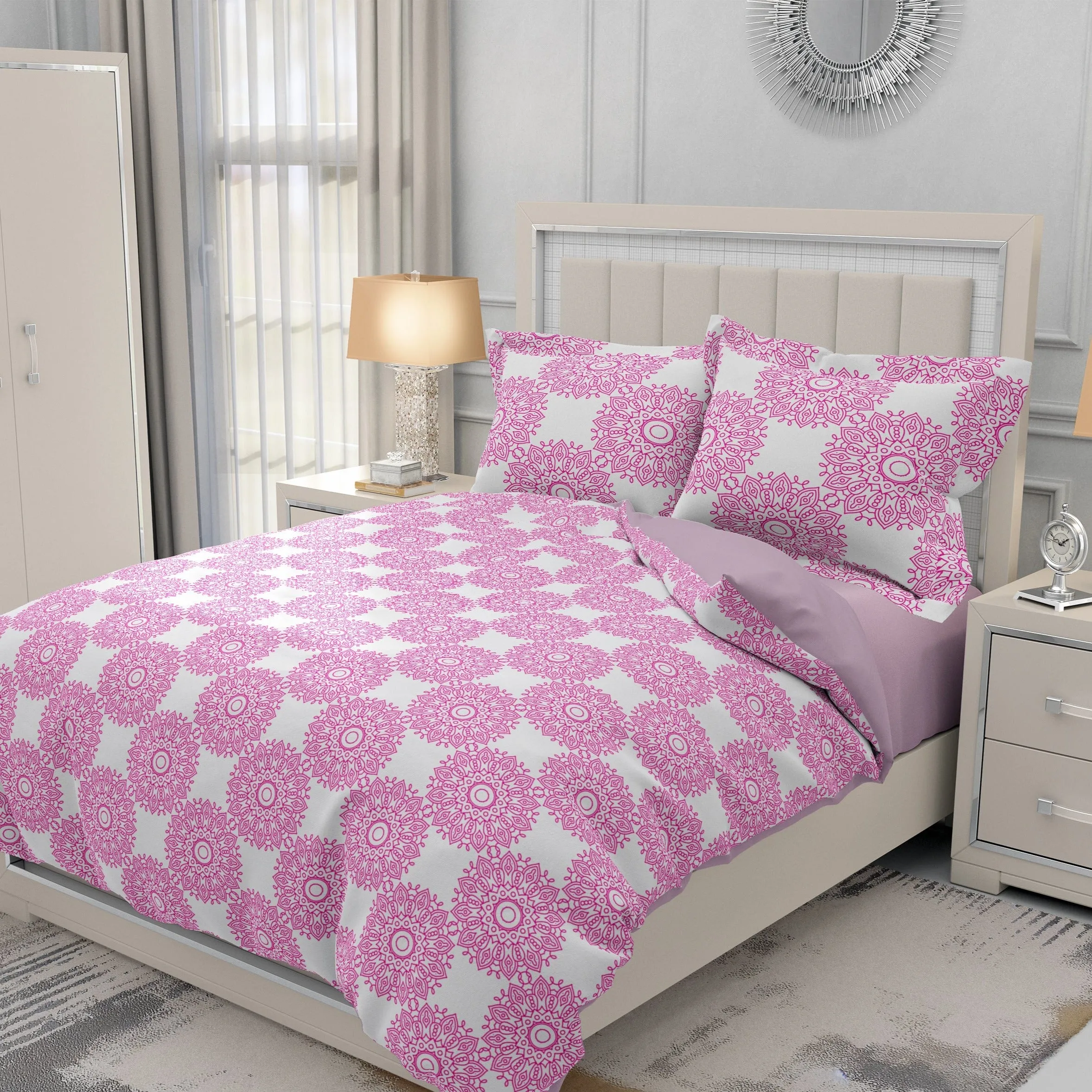 Bohemian Mandala Pink Chakra Quilt Cover Set King Size