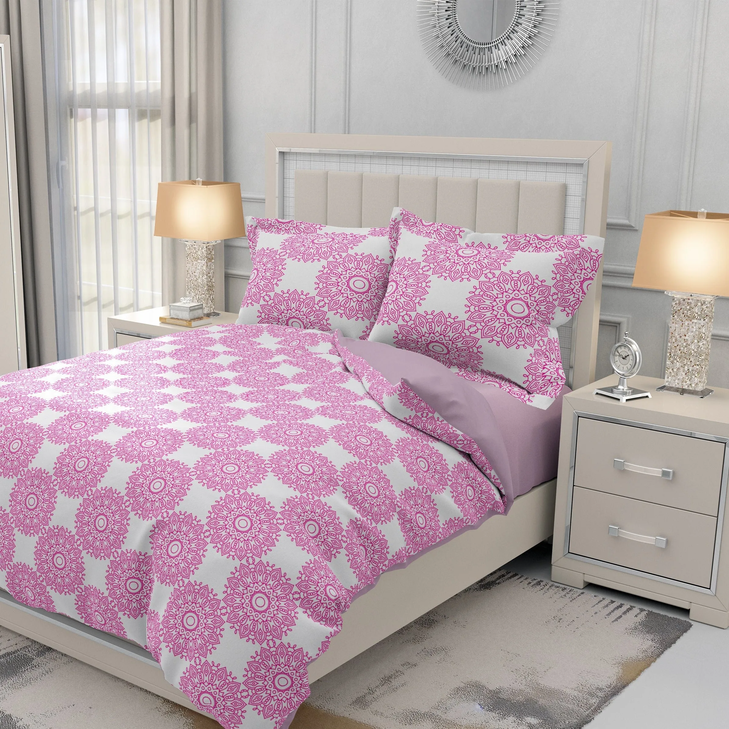 Bohemian Mandala Pink Chakra Quilt Cover Set