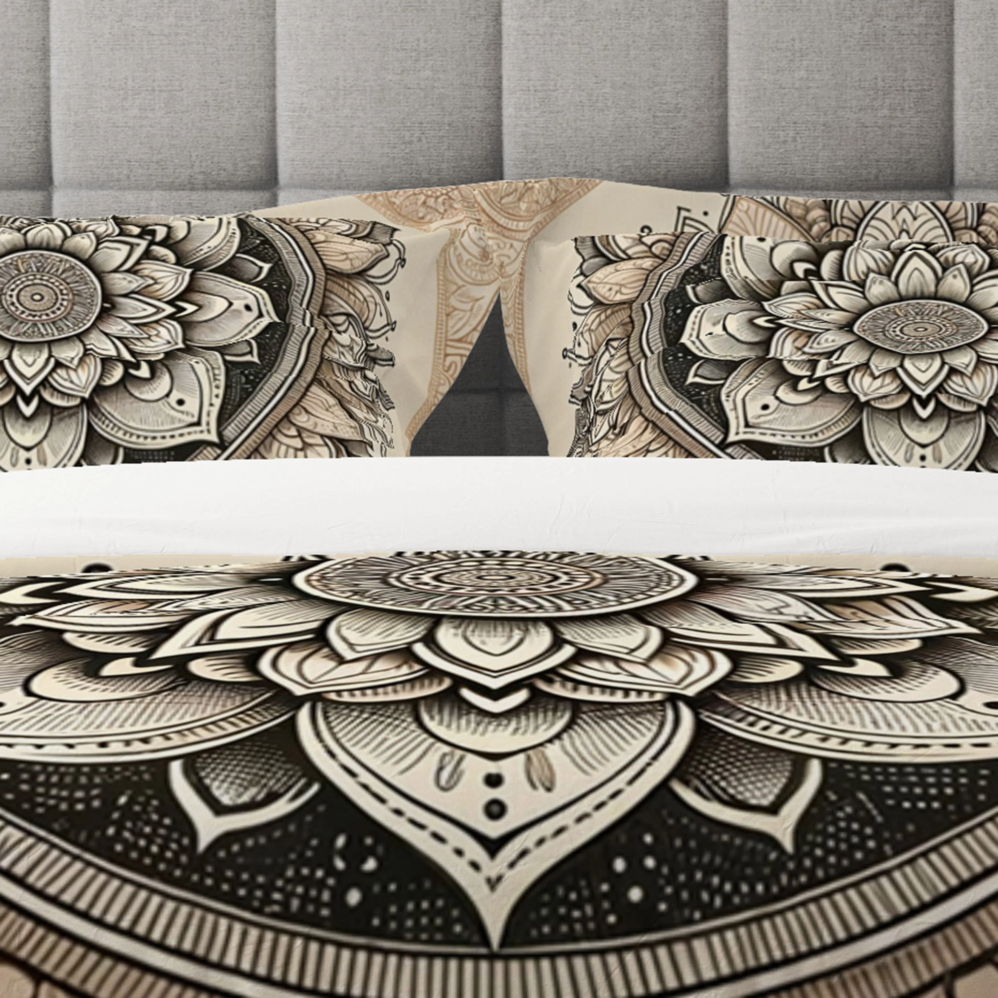 Bohemian Mocha Gold Indian Mandala Reversible Quilt Cover Duvet Cover Set