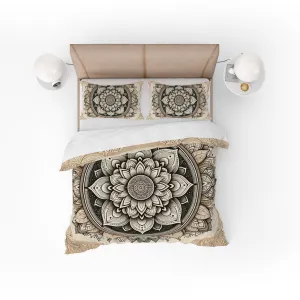 Bohemian Mocha Gold Indian Mandala Reversible Quilt Cover Duvet Cover Set