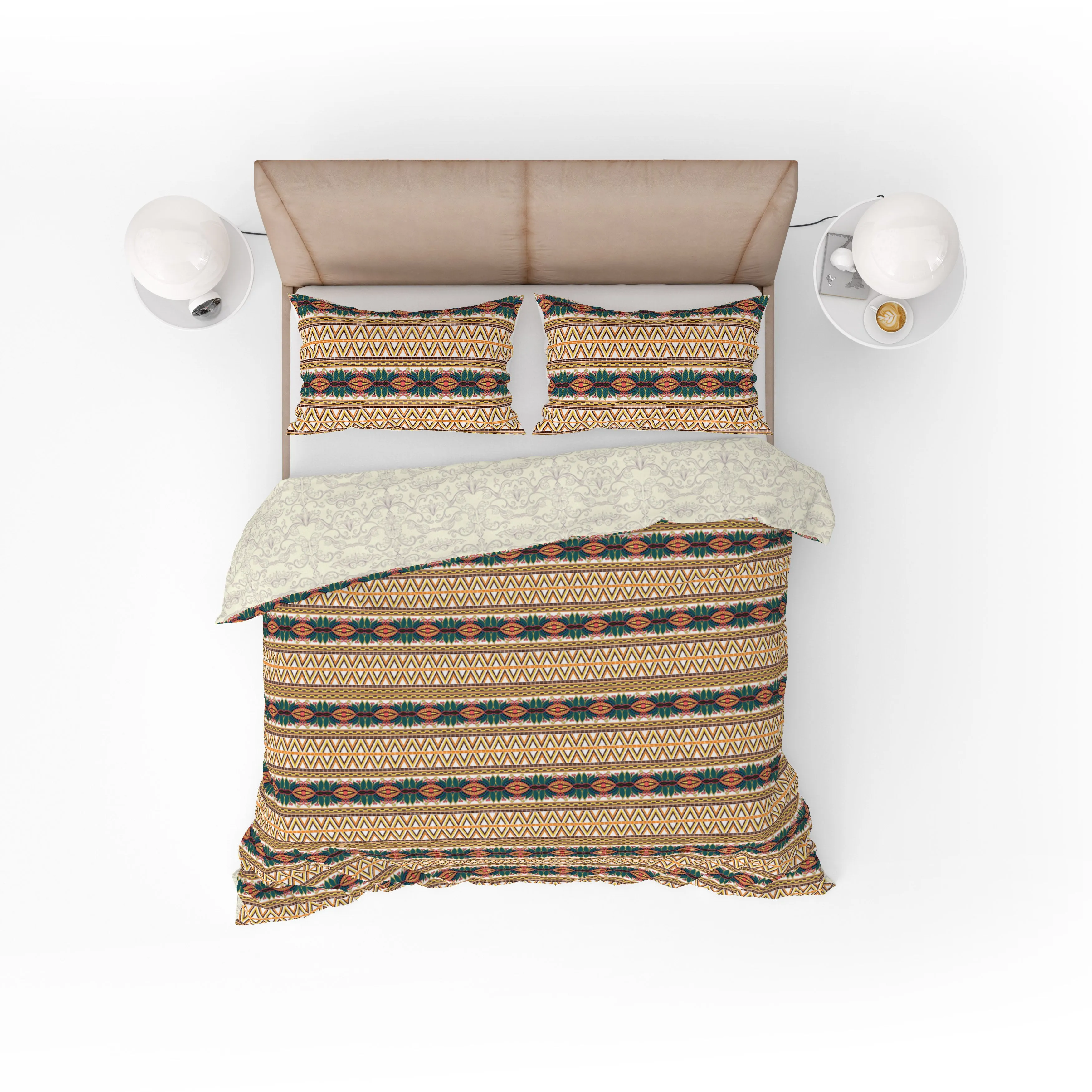 Bohemian Multicolour Geometrical Floral Cotton Reversible Quilt Cover Set