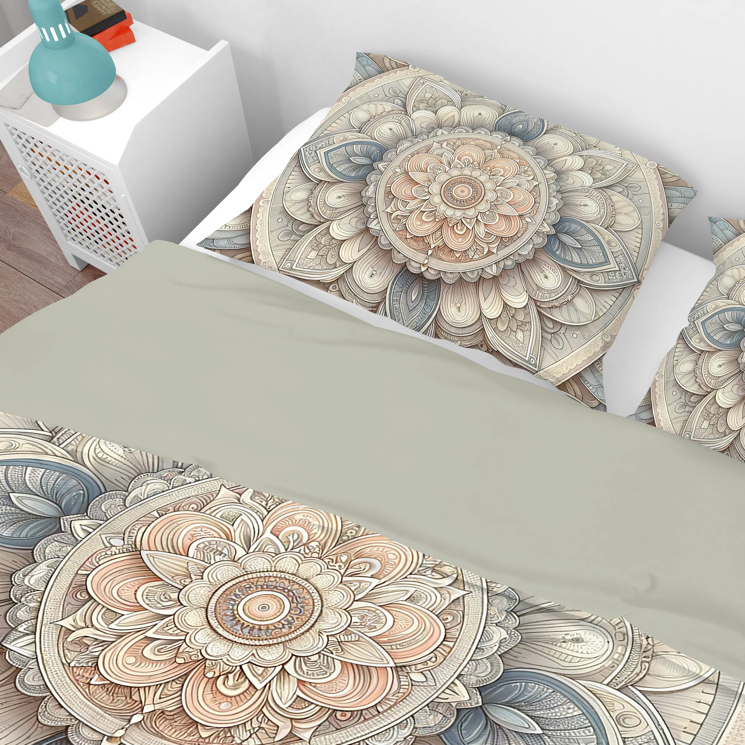 Bohemian Pastel Artisan Paisley Mandala Reversible Quilt Cover Duvet Cover Set