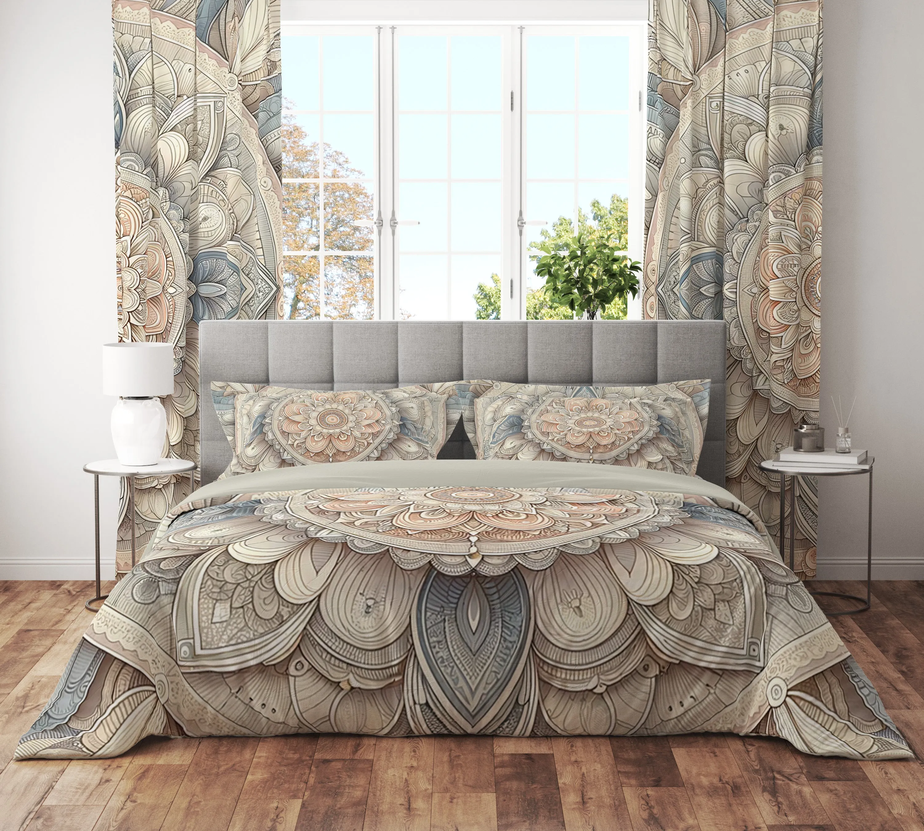 Bohemian Pastel Artisan Paisley Mandala Reversible Quilt Cover Duvet Cover Set