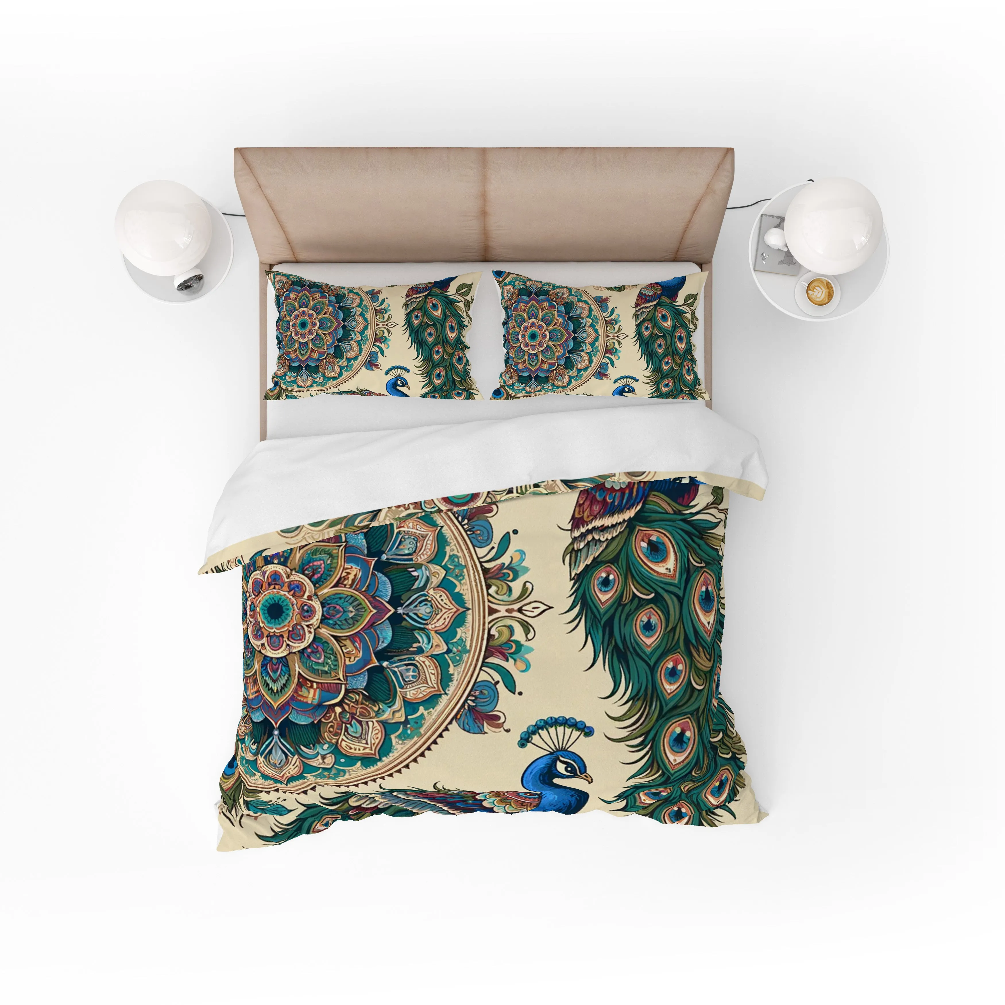 Bohemian Peacock Indian Mandala Reversible Quilt Cover Duvet Cover Set