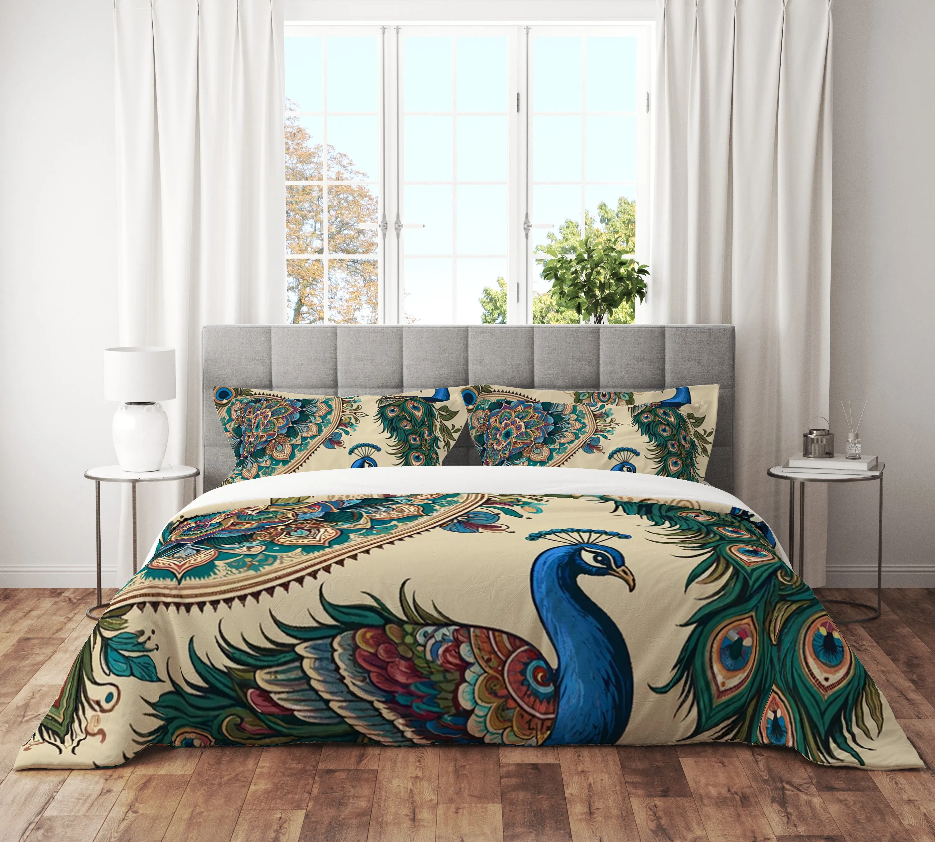 Bohemian Peacock Indian Mandala Reversible Quilt Cover Duvet Cover Set