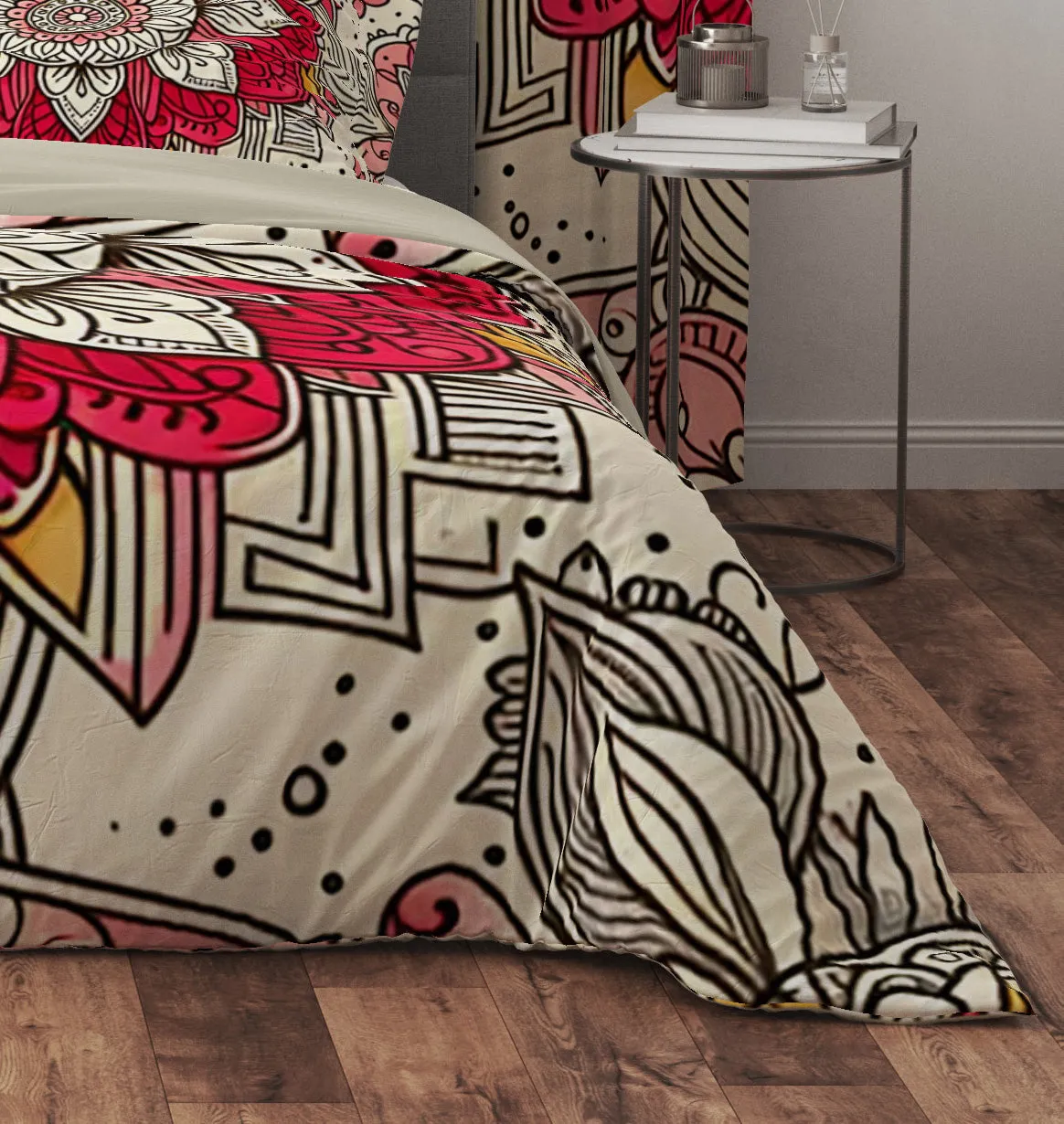 Bohemian Red Blossom Mandala Reversible Quilt Cover Duvet Cover Set