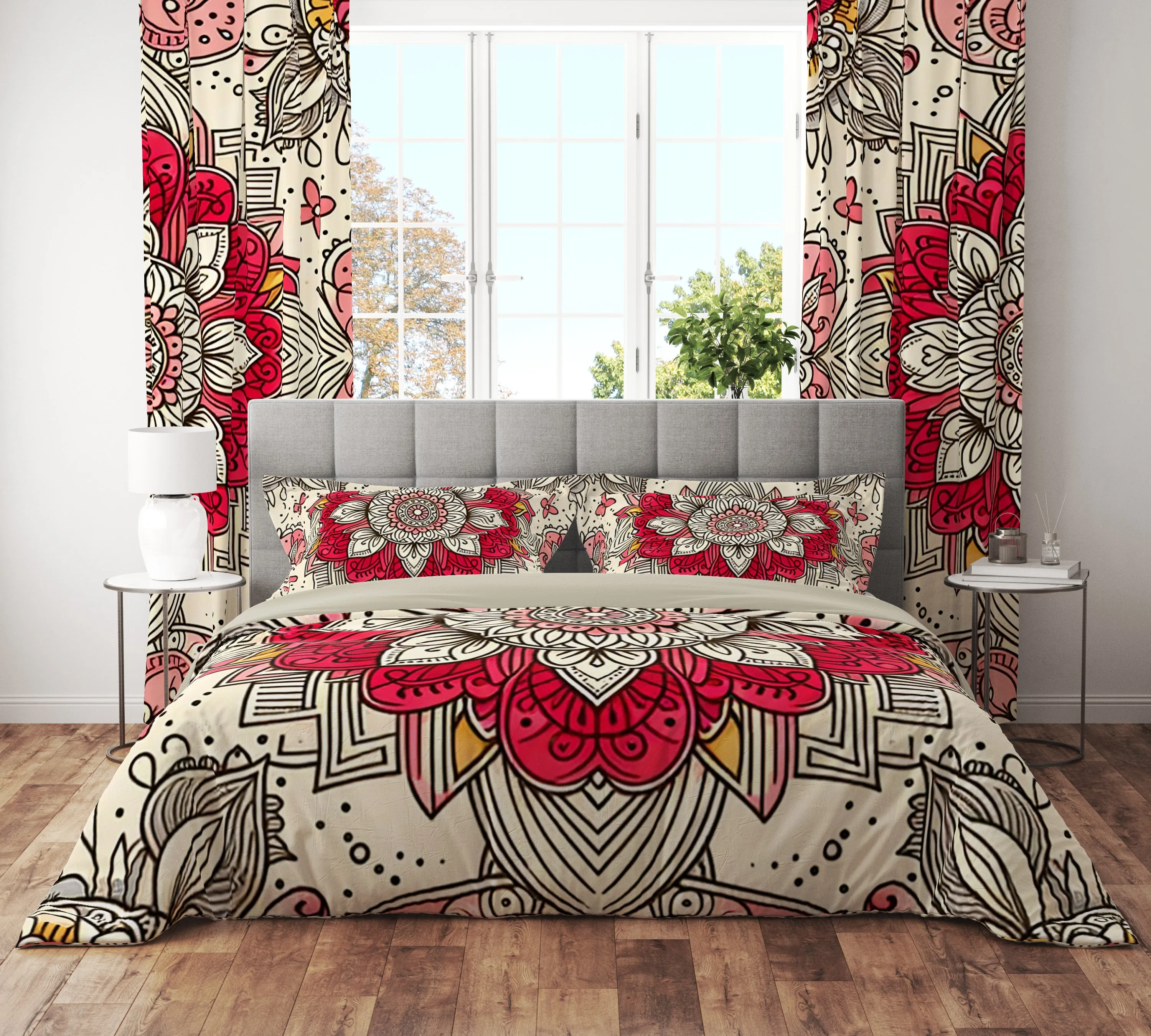 Bohemian Red Blossom Mandala Reversible Quilt Cover Duvet Cover Set