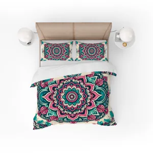 Bohemian Salmon Pink Indian Mandala Reversible Quilt Cover Duvet Cover Set