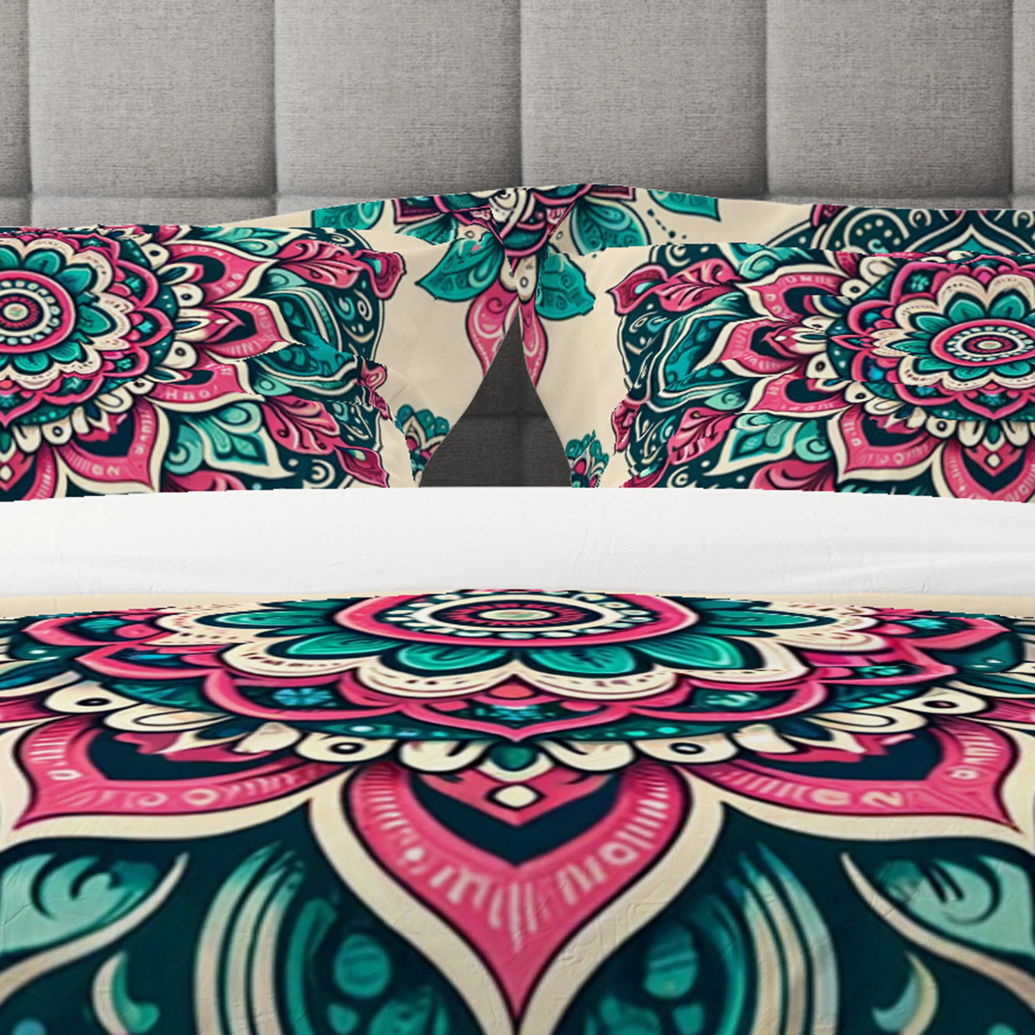 Bohemian Salmon Pink Indian Mandala Reversible Quilt Cover Duvet Cover Set