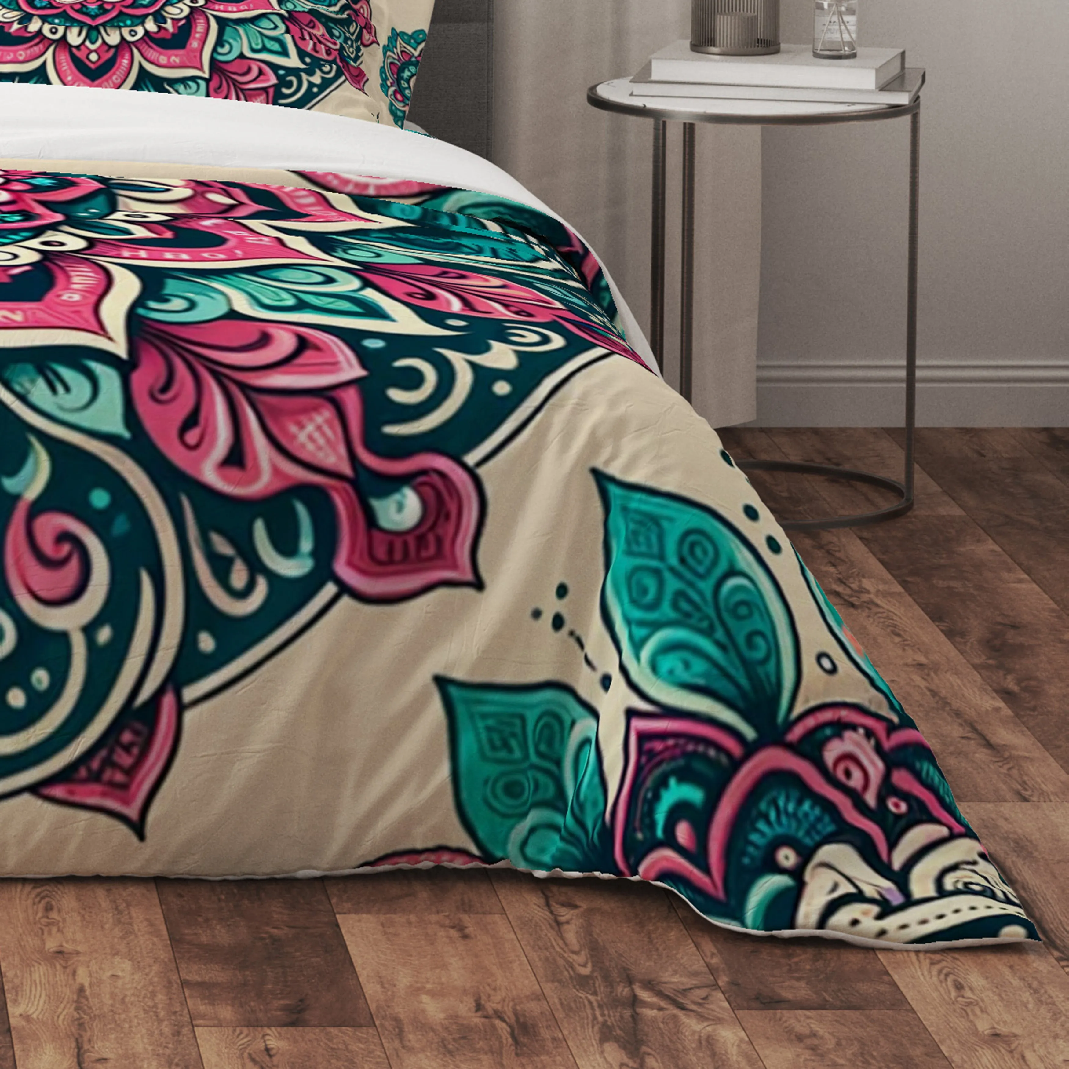 Bohemian Salmon Pink Indian Mandala Reversible Quilt Cover Duvet Cover Set