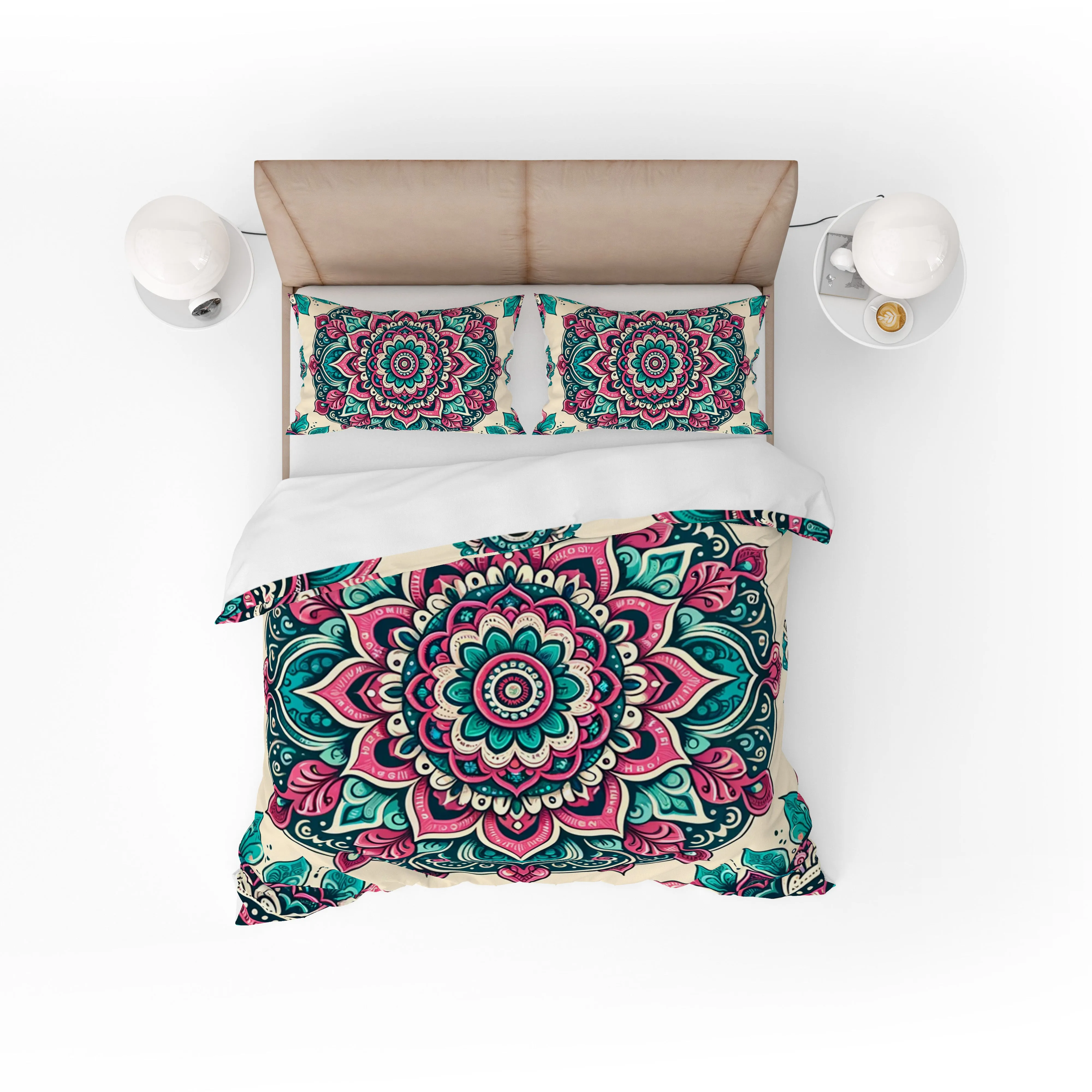 Bohemian Salmon Pink Indian Mandala Reversible Quilt Cover Duvet Cover Set