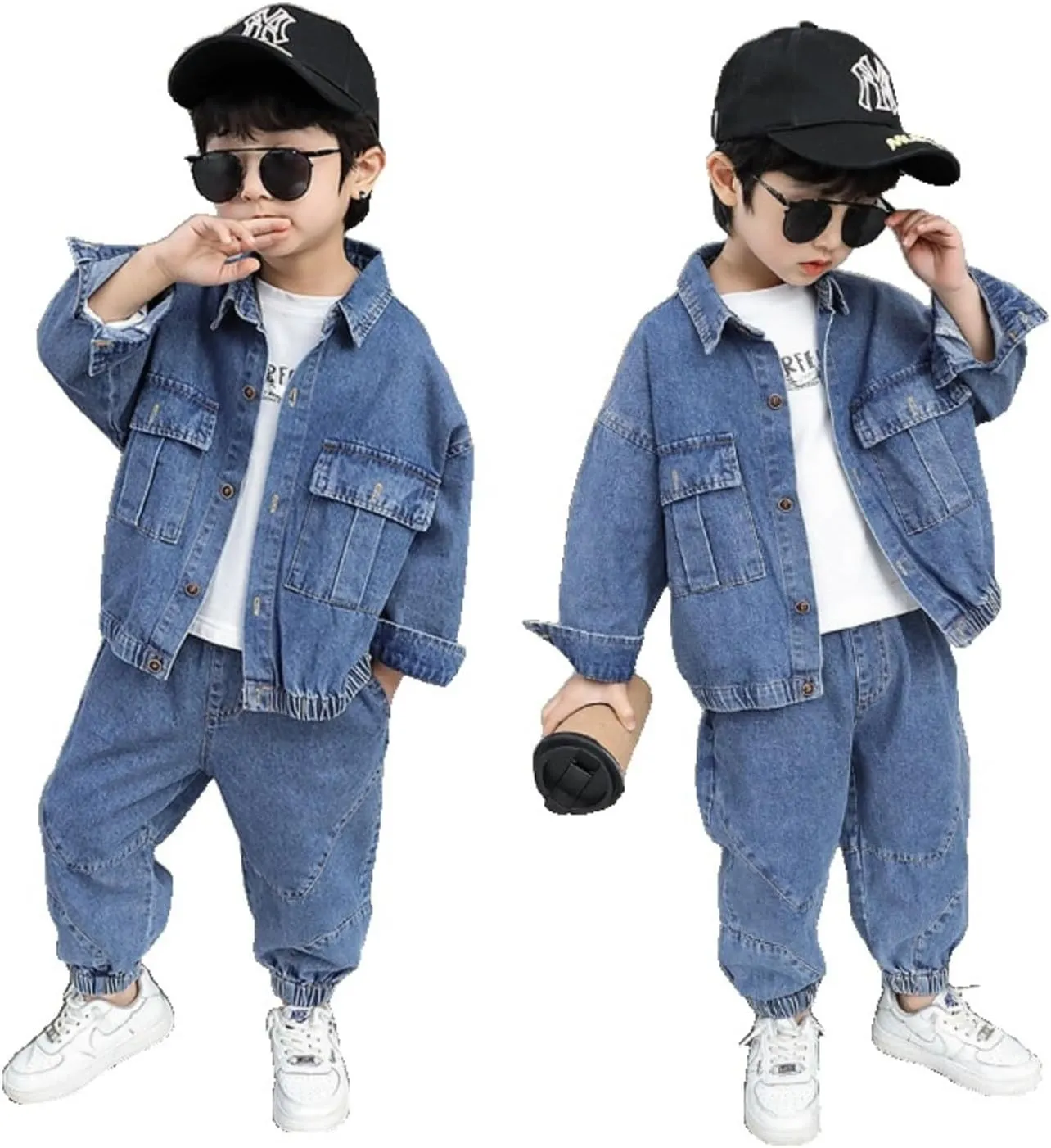 Boys' Long Sleeve Denim Trucker Snap Button Down Jacket Jeans Suits