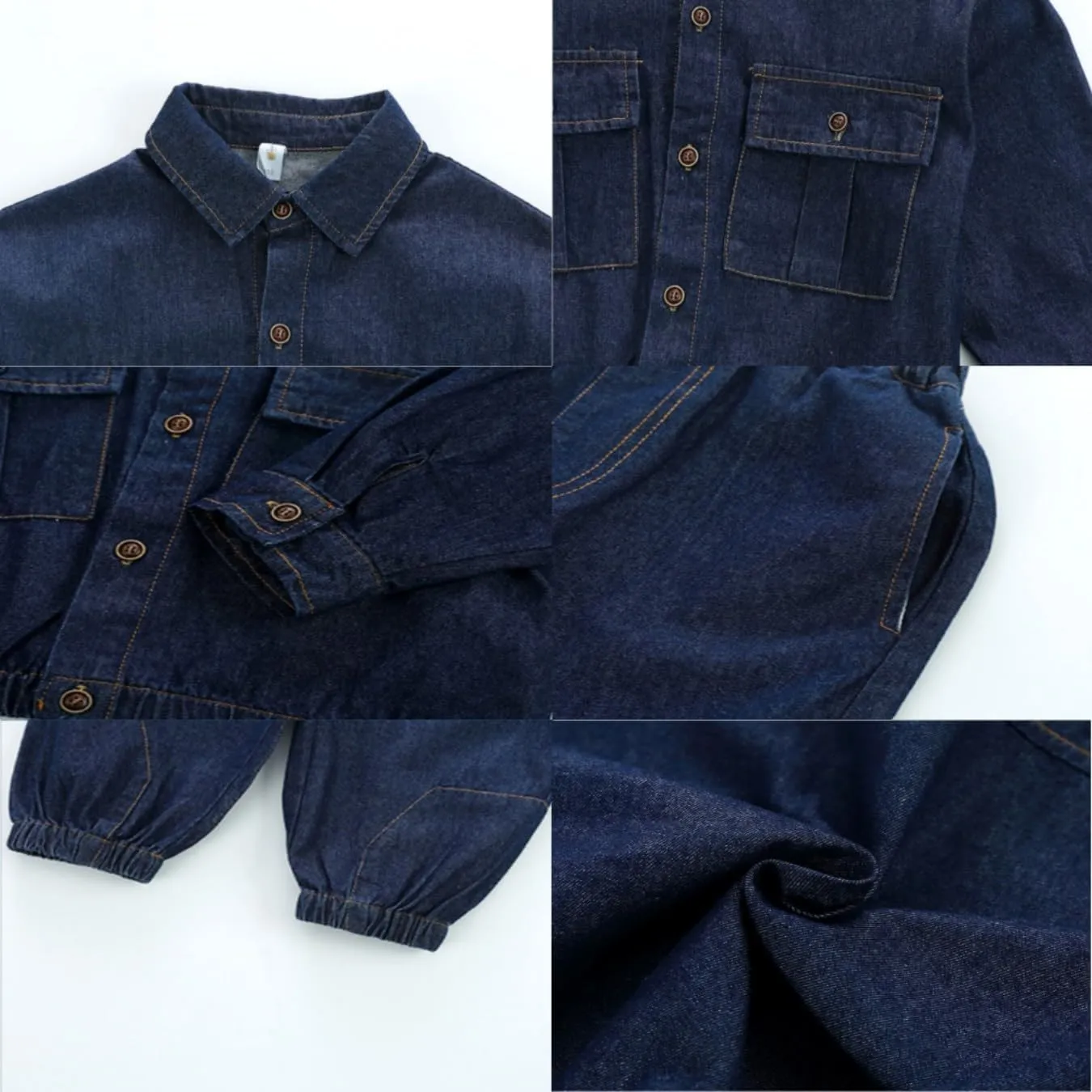 Boys' Long Sleeve Denim Trucker Snap Button Down Jacket Jeans Suits