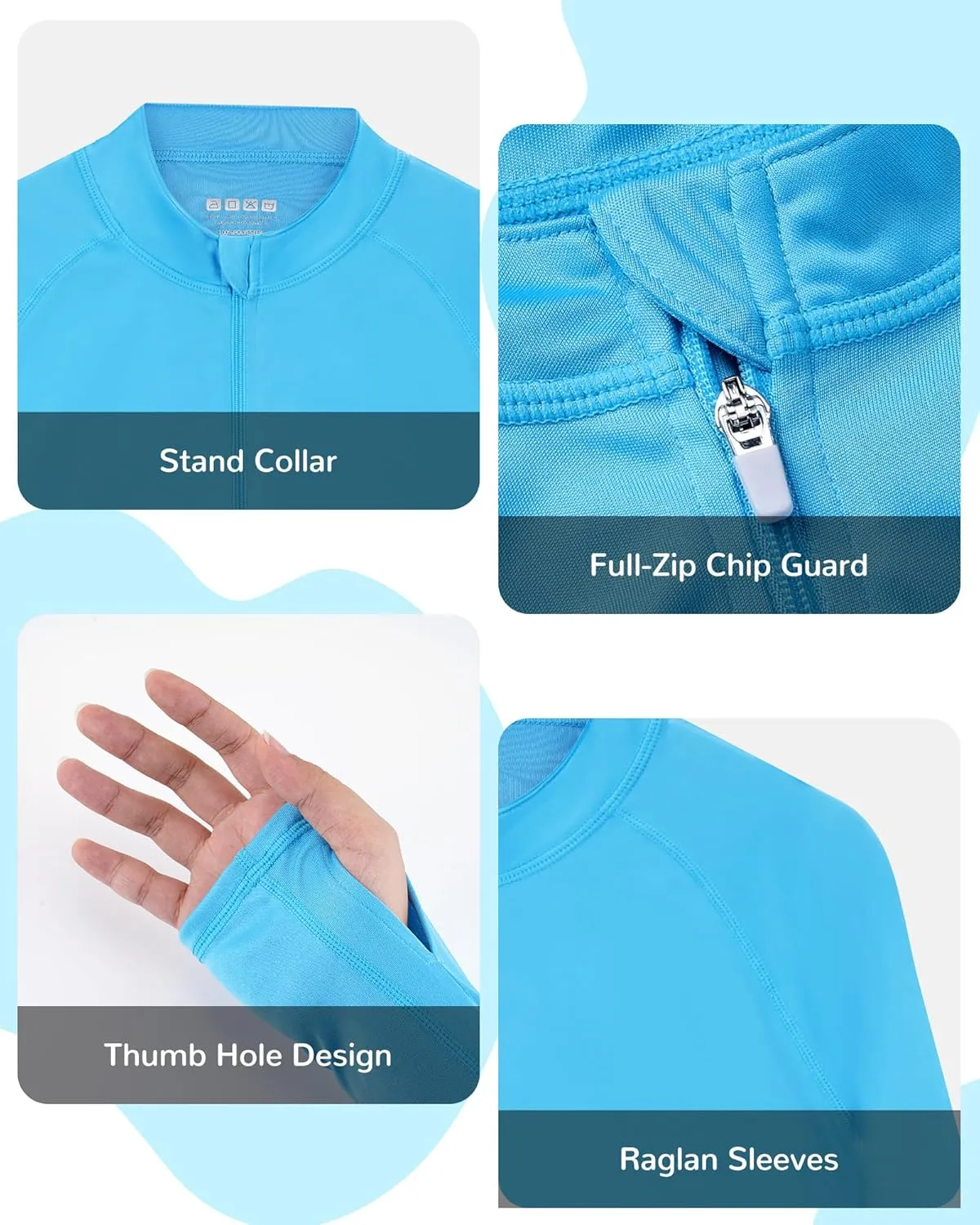 Boys Rash Guard Long Sleeve Zip Up UPF 50  Sun Protection UV Shirts Quick Dry Kids SPF Swim Shirt Thumb Hole