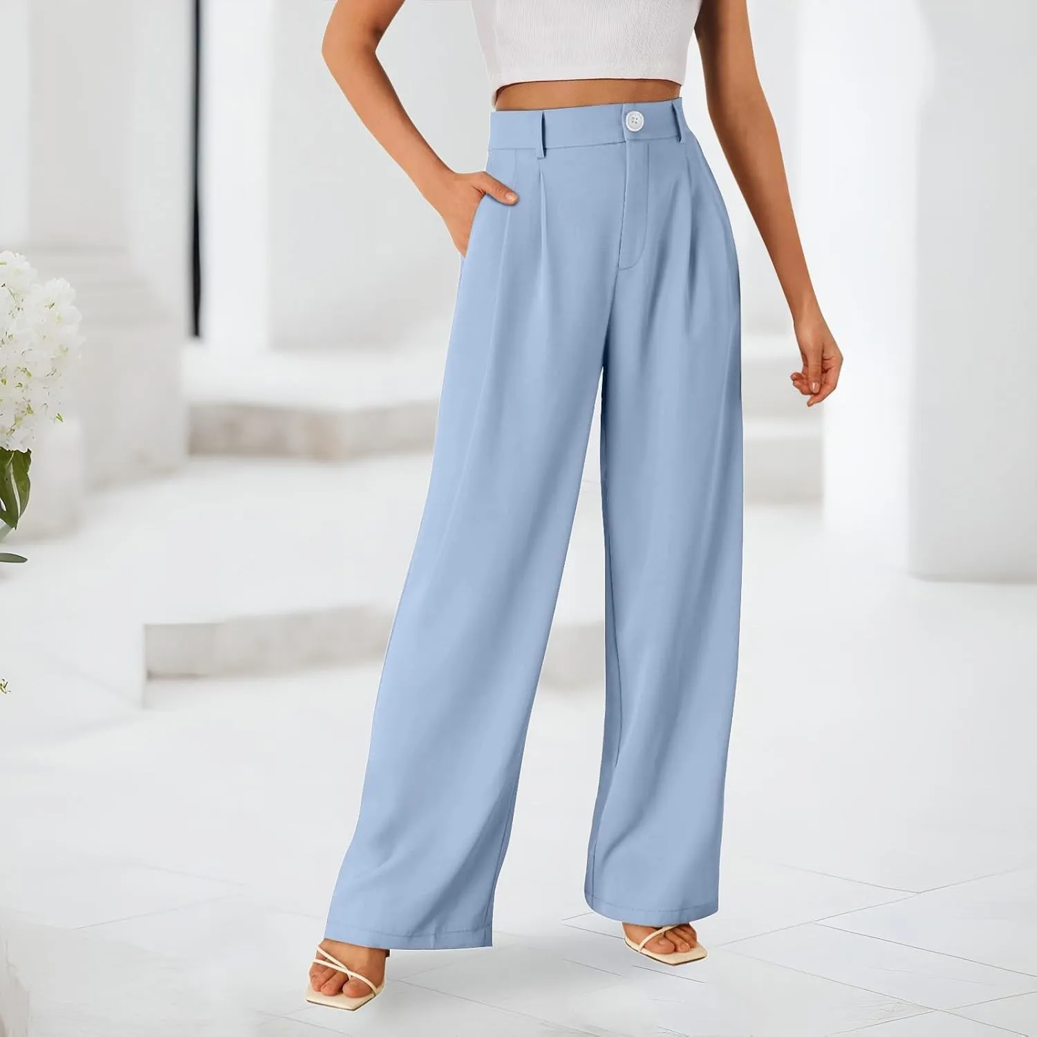 Business Casual Pants for Women Long Women Straight Leg High Waist Pants Going Out Walking Loose Fit Work Trousers