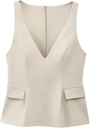 Camisole Women's Solid Color Skirt Tops Spring Summer Sleeveless V Neck Pocket Shirt