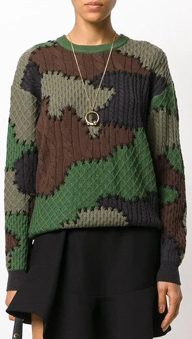 Camouflage Contrast Knit Sweater