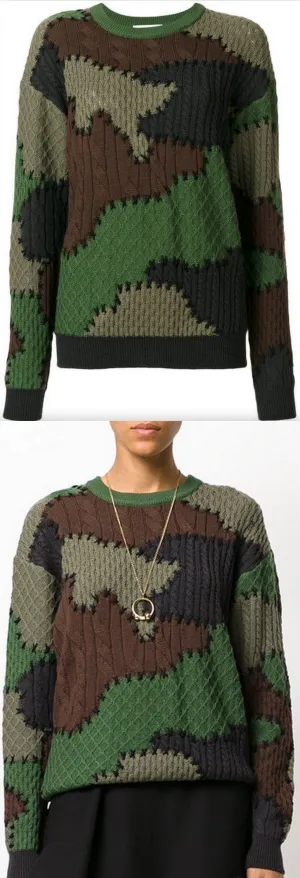 Camouflage Contrast Knit Sweater