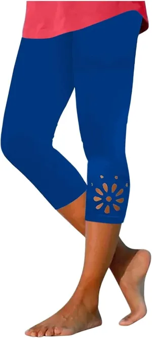 Capri Leggings for Women Tummy Control Knee Length Capri Shorts Dressy 2024 Summer Cropped Pants Casual Comfy Solid Capris