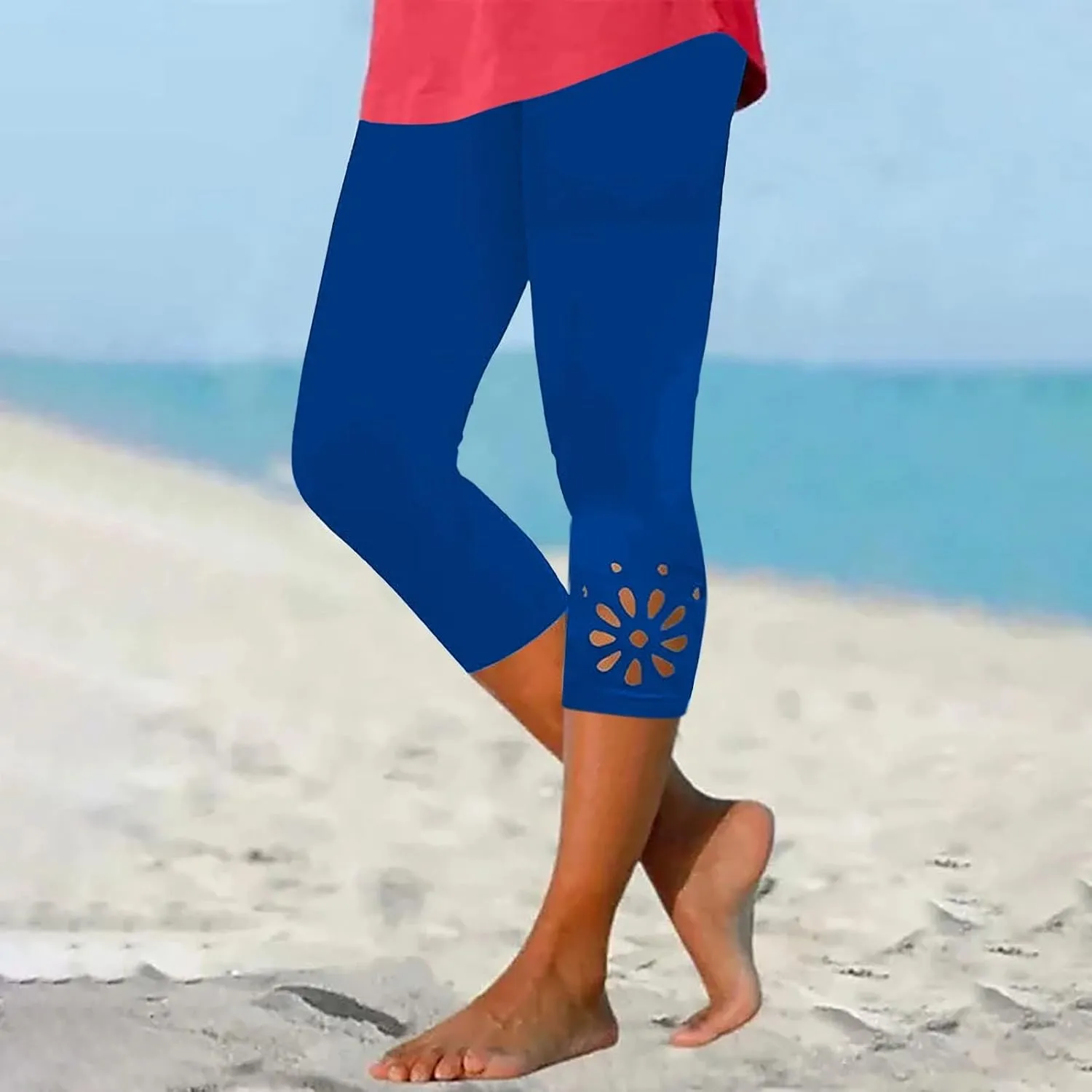 Capri Leggings for Women Tummy Control Knee Length Capri Shorts Dressy 2024 Summer Cropped Pants Casual Comfy Solid Capris